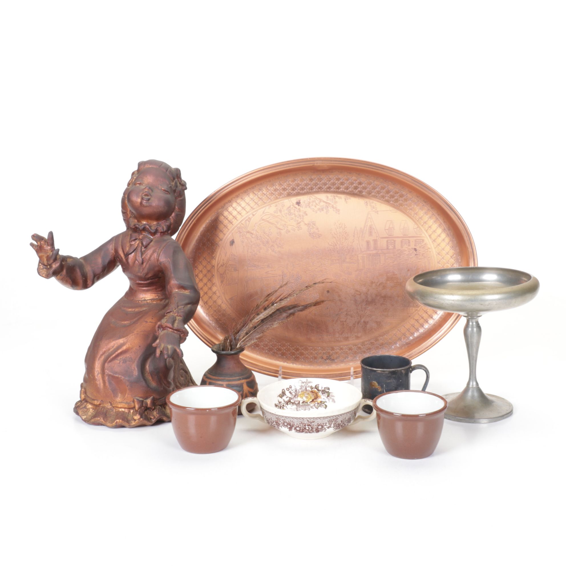 Pewter Compote, Copper Serving Tray & Other Decor