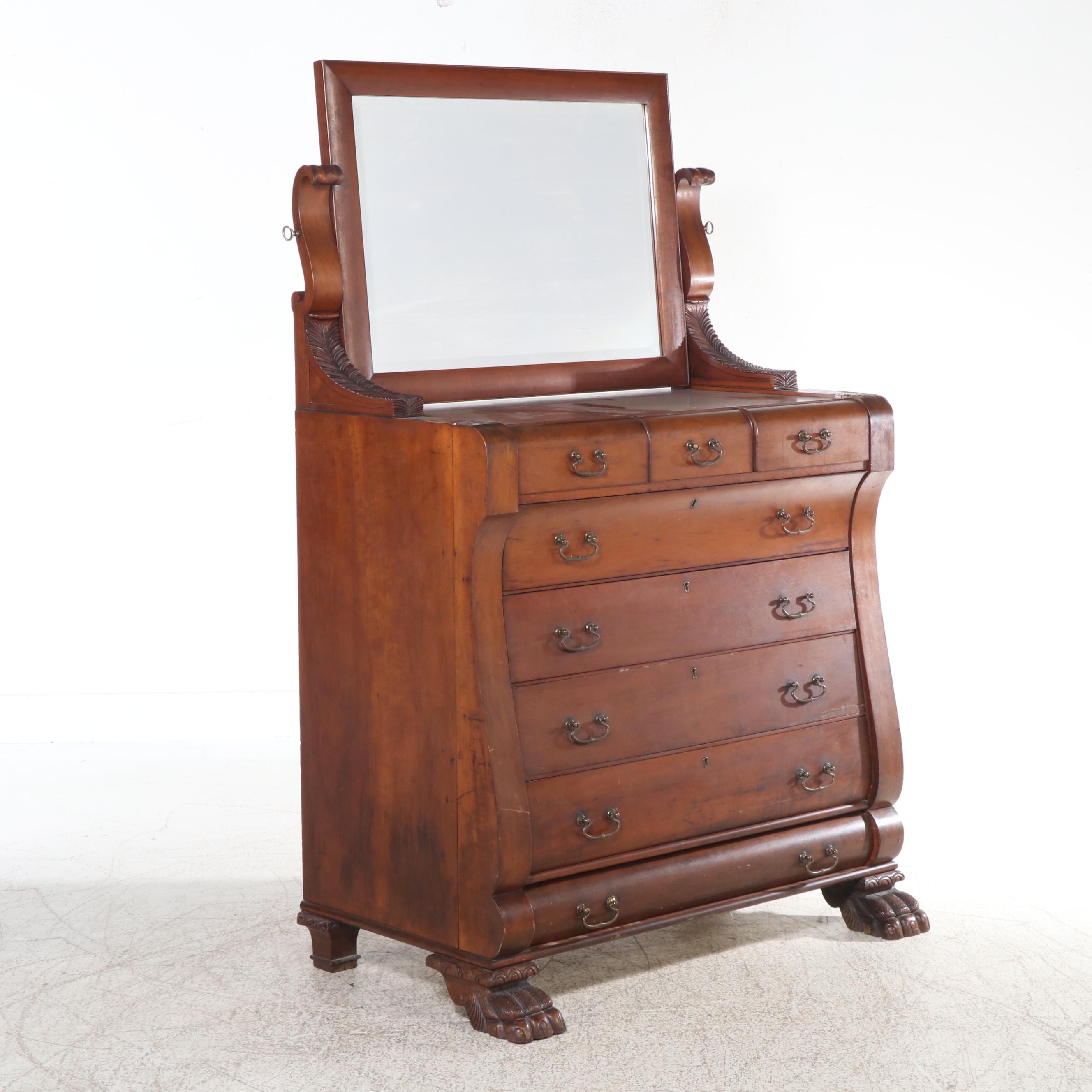 American Empire Style Mahogany Dresser, 19th Century