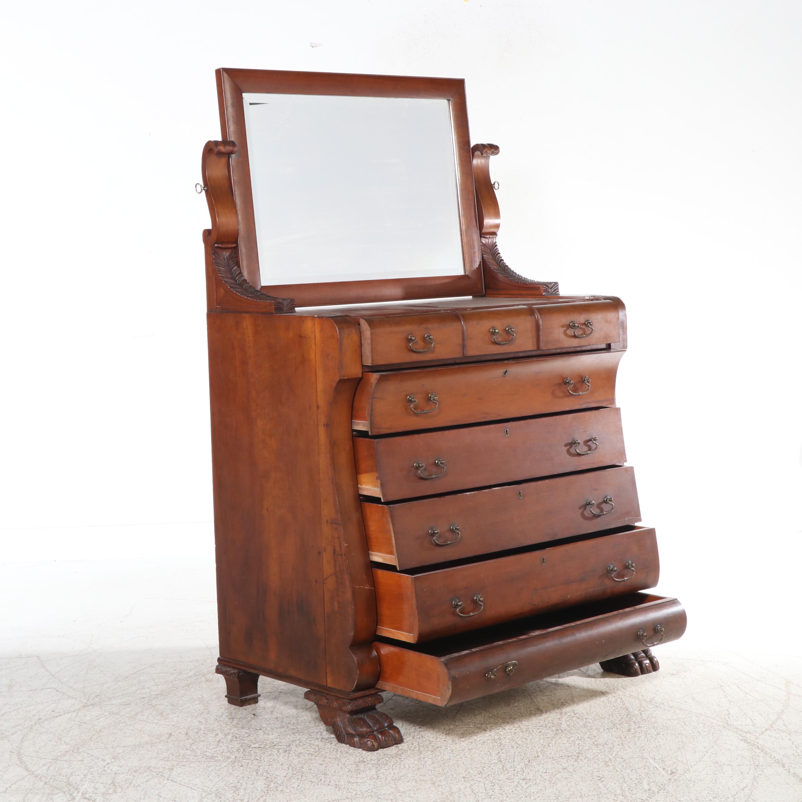 American Empire Style Mahogany Dresser, 19th Century