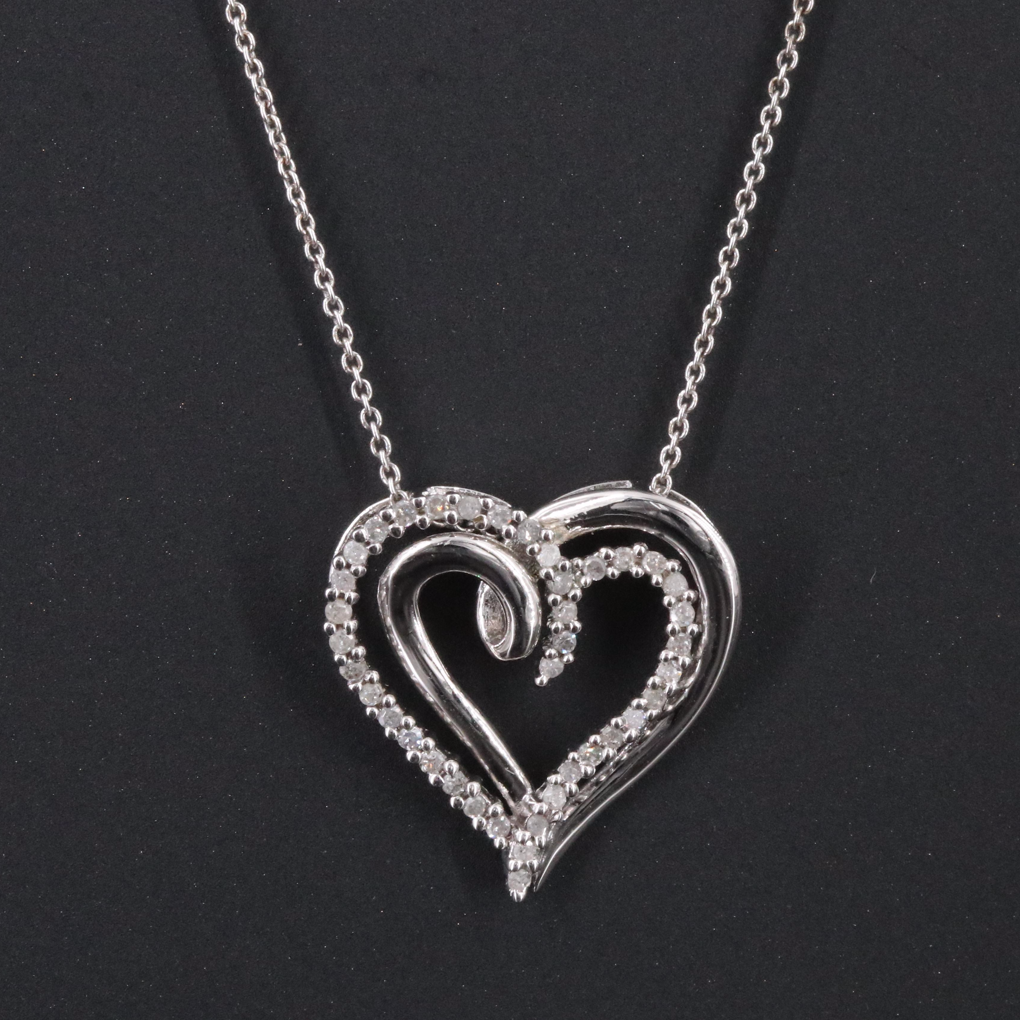 Sterling Diamond Heart Pendant Necklace