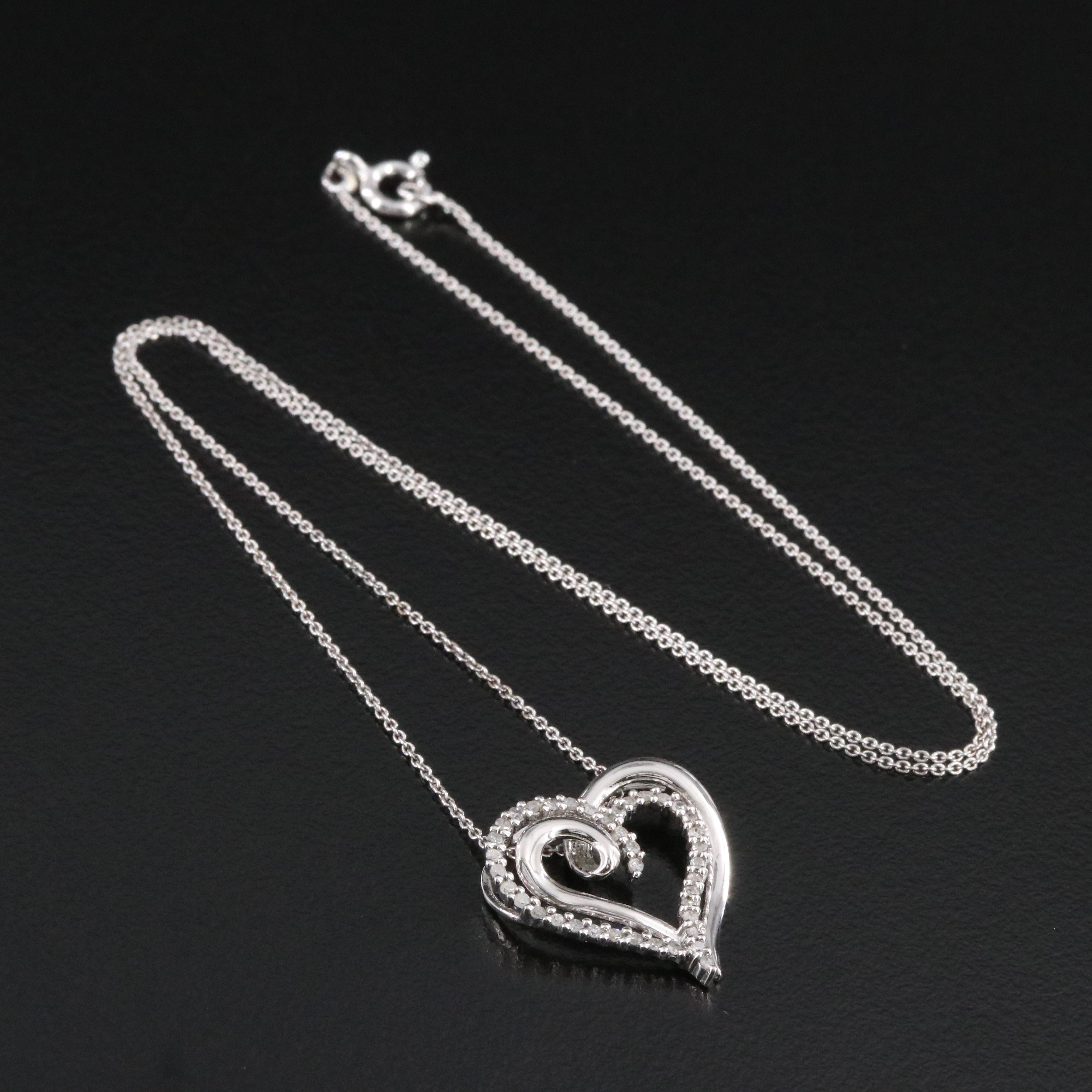 Sterling Diamond Heart Pendant Necklace