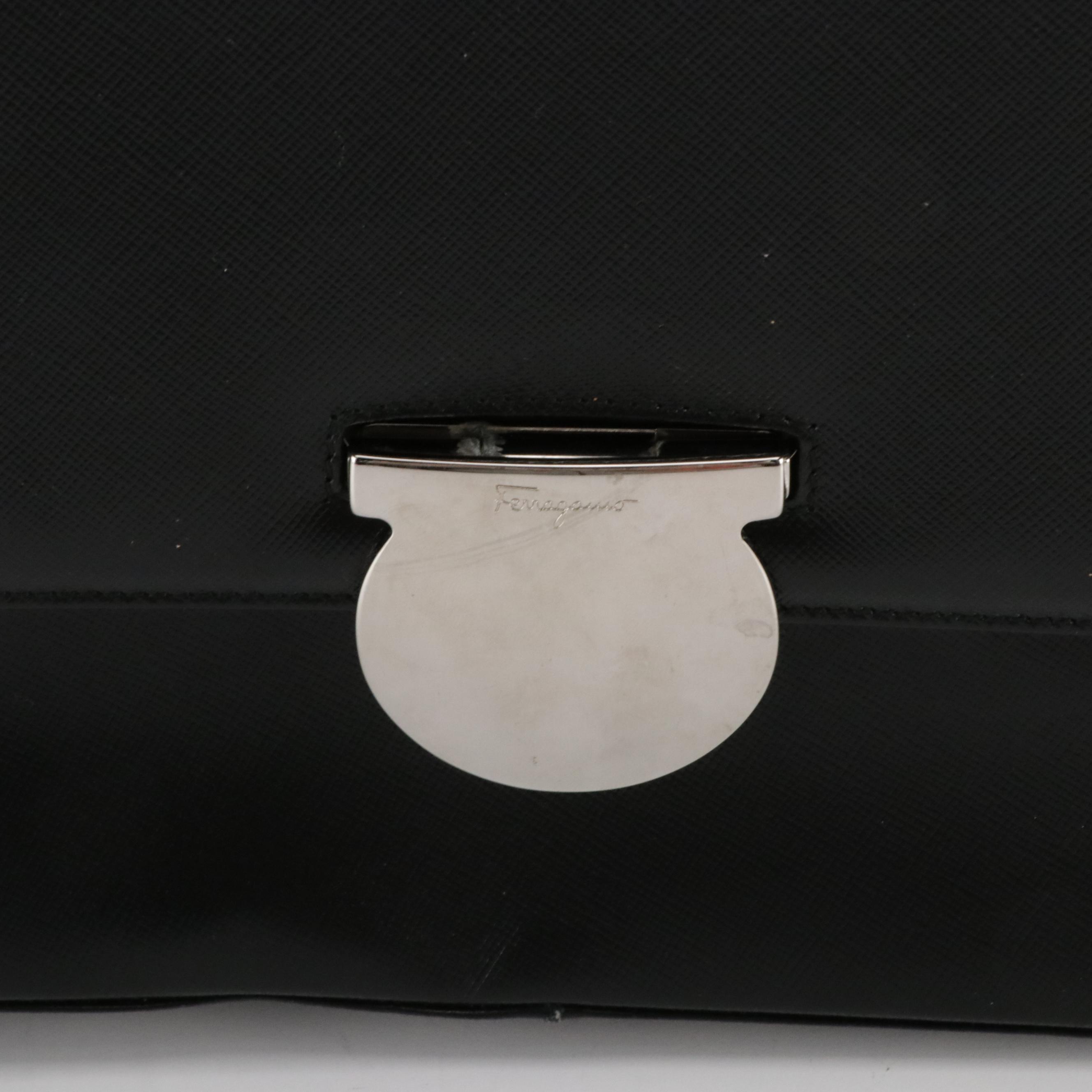 Salvatore Ferragamo Flap Shoulder Bag in Black Saffiano Leather