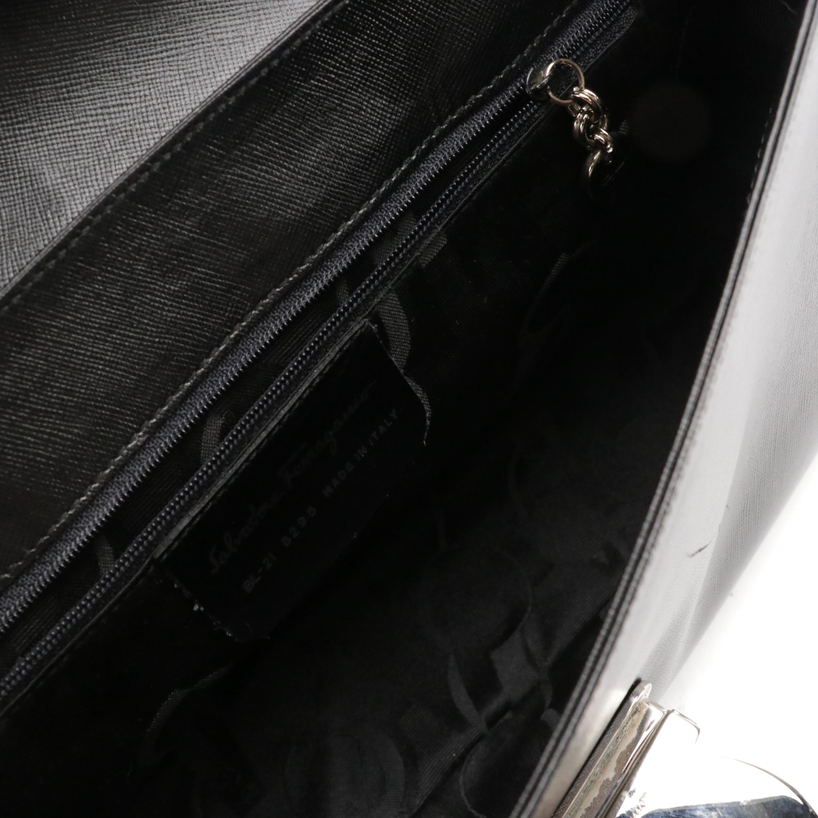 Salvatore Ferragamo Flap Shoulder Bag in Black Saffiano Leather