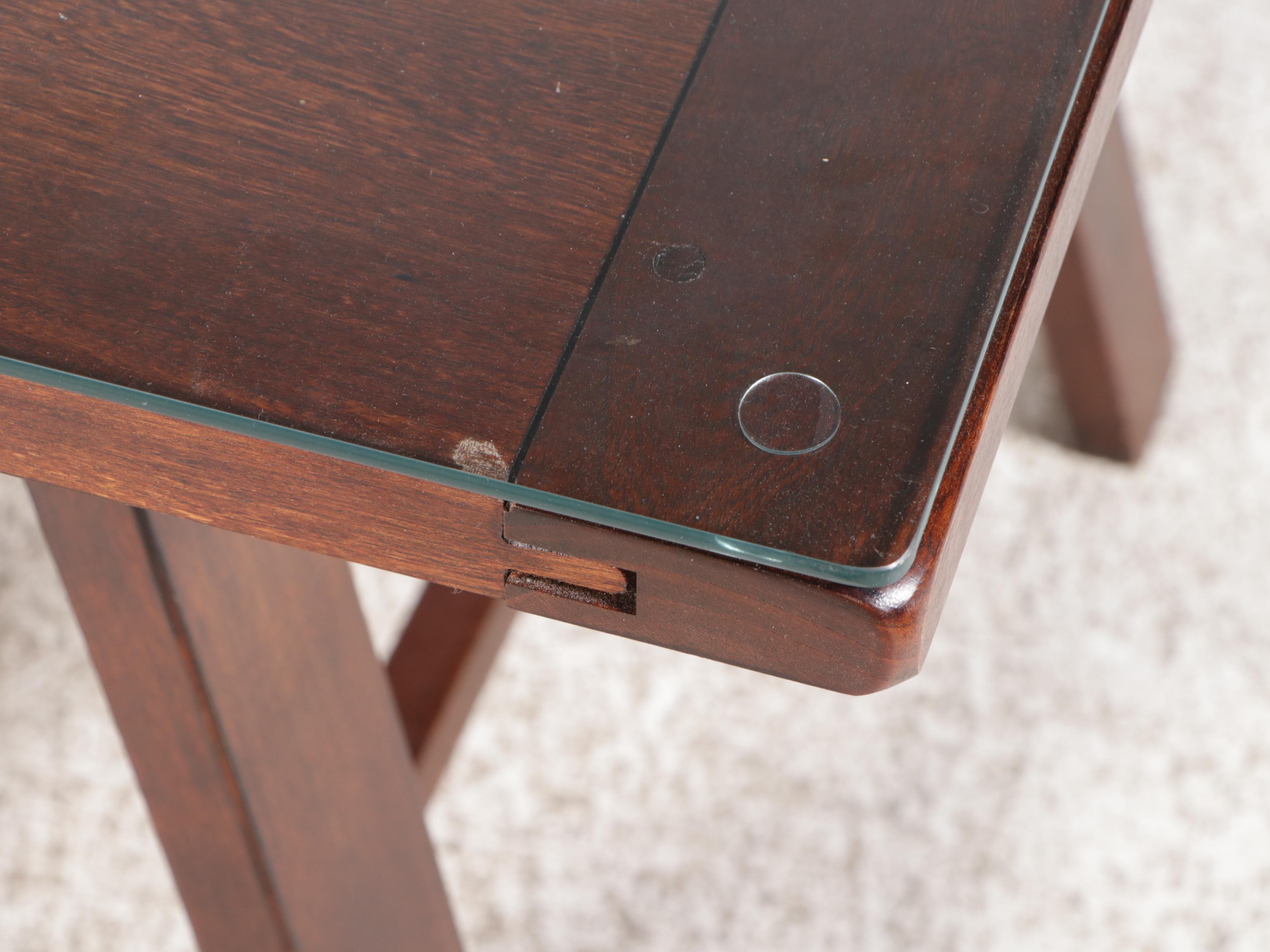 Contemporary Sawhorse Desk with Glass Top and Oak Desk Chair