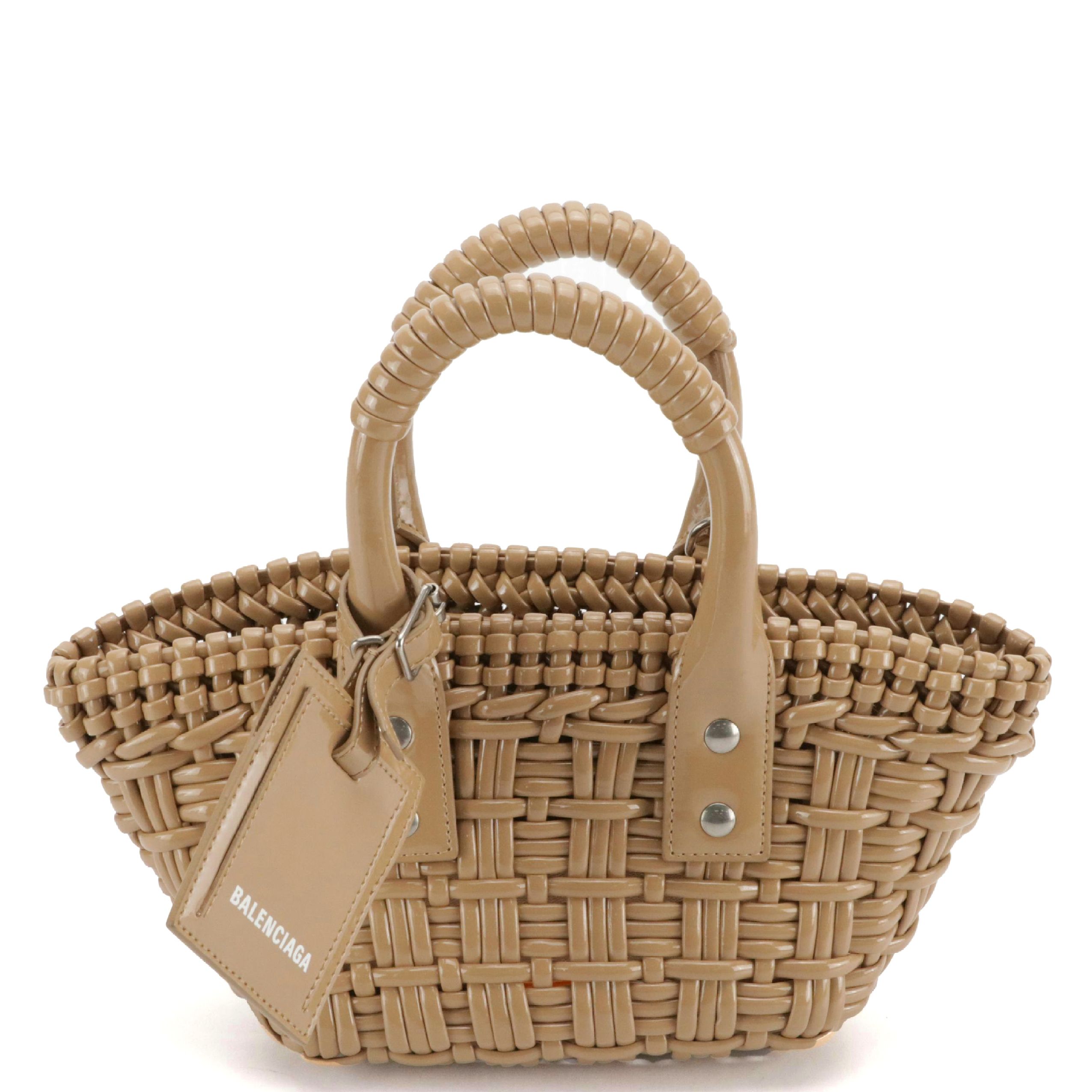 Balenciaga XXS Bistro Two-Way Bag in Beige Wicker-Woven Faux Leather