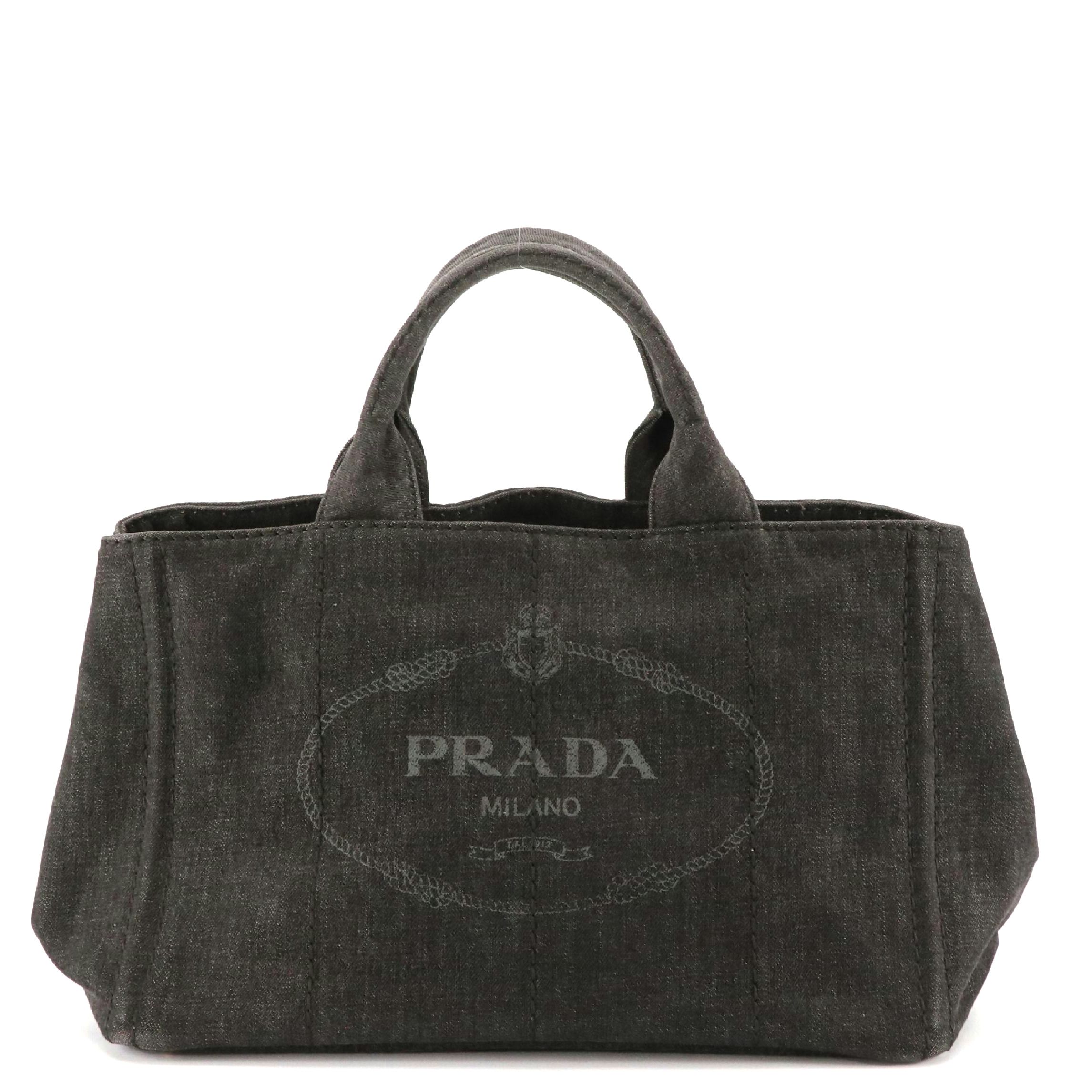 Prada Large Canapa Logo Tote in Black Cotton Denim