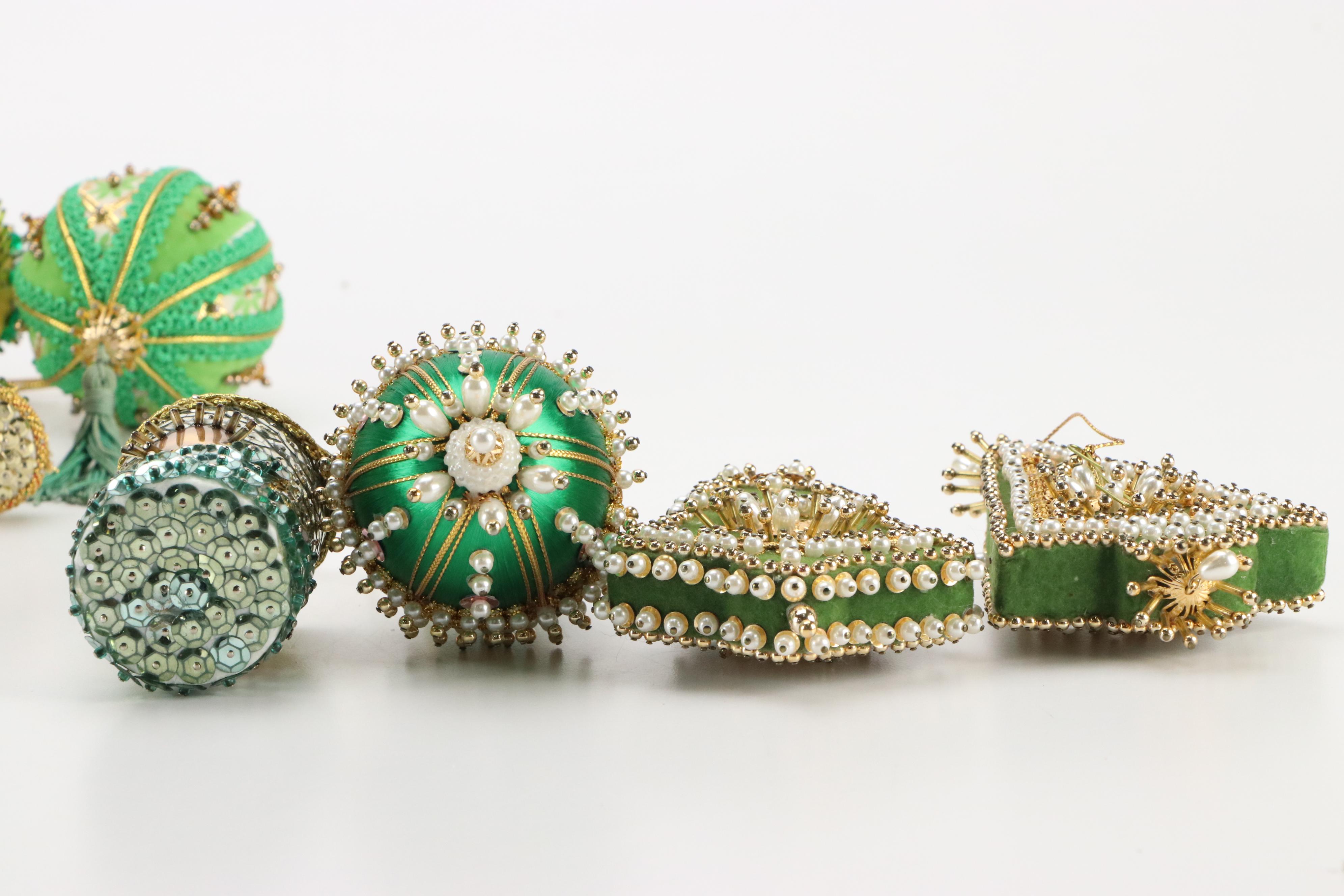 Embellished and Beaded Hot Air Balloon and Other Christmas Ornaments