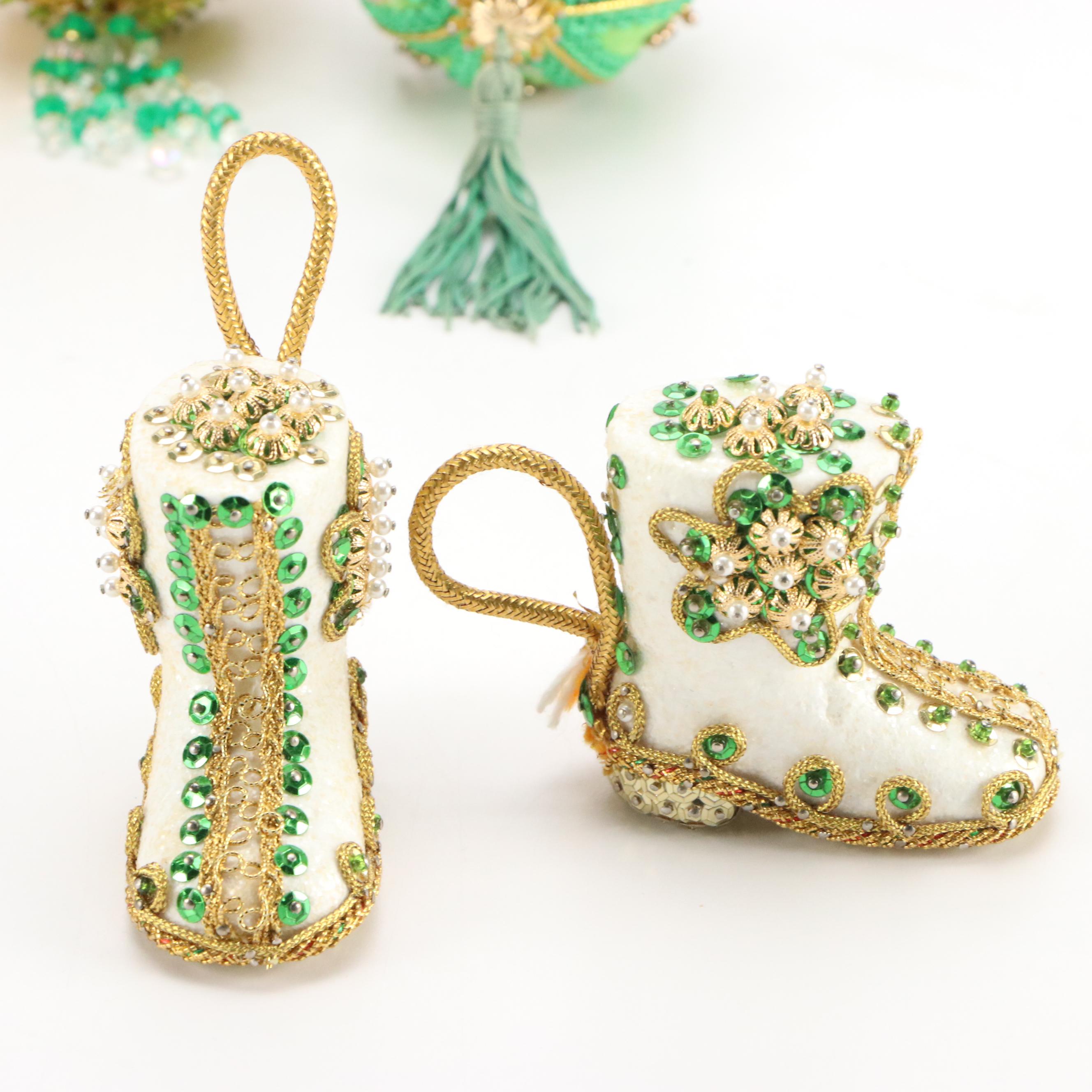 Embellished and Beaded Hot Air Balloon and Other Christmas Ornaments