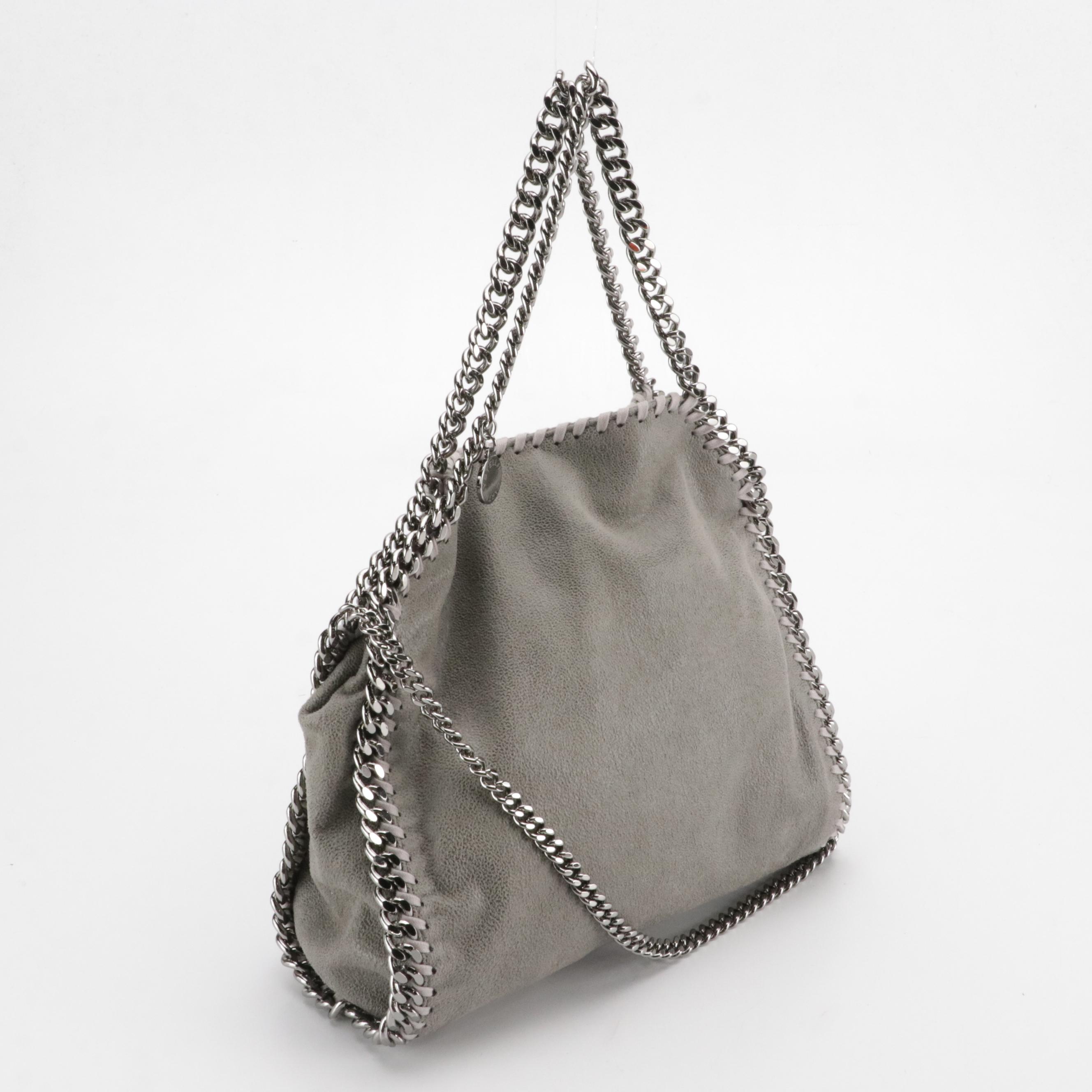 Stella McCartney Small Falabella Chain Strap Bag in Gray Shaggy Deer Faux-Suede