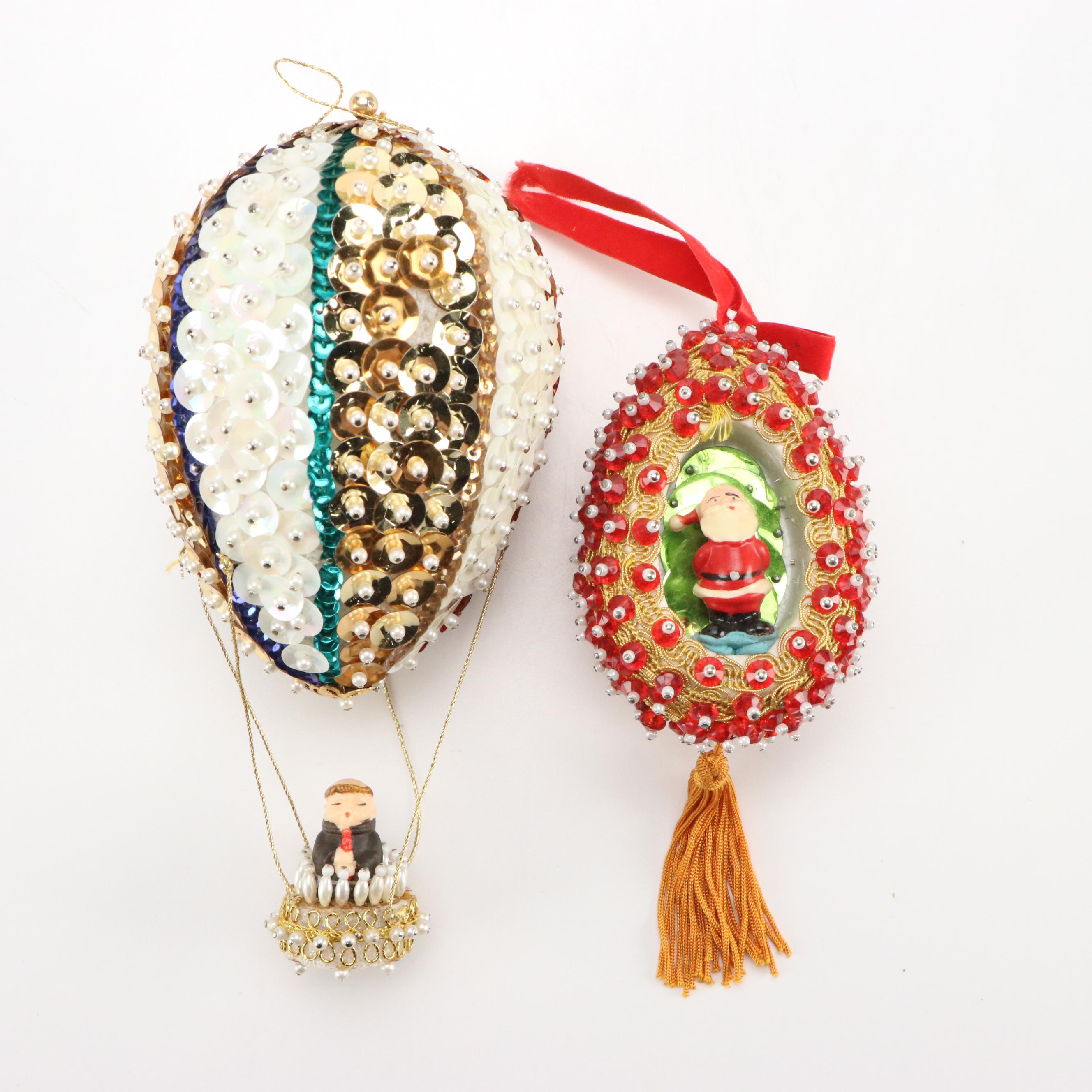 Embellished and Beaded Hot Air Balloon and Other Christmas Ornaments