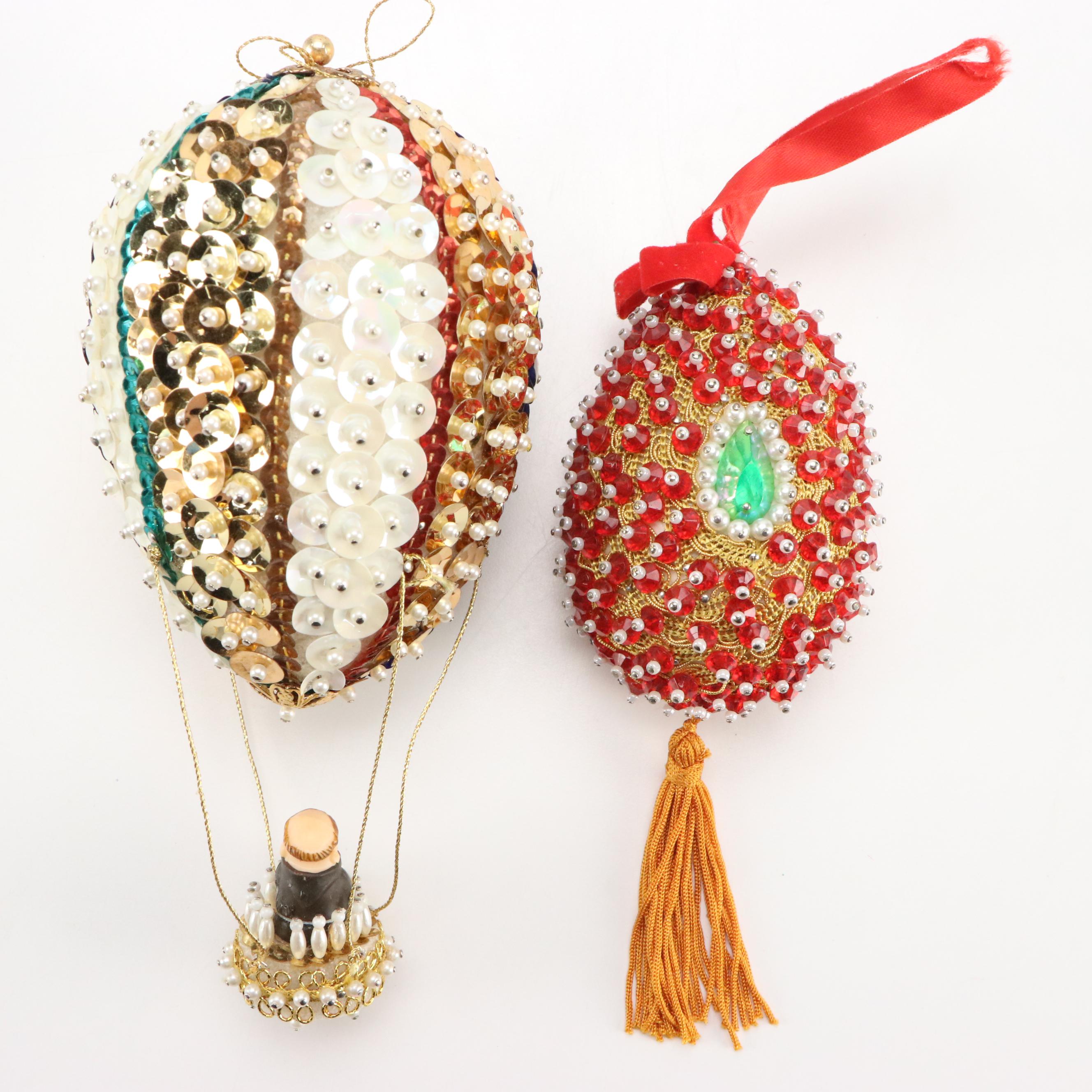 Embellished and Beaded Hot Air Balloon and Other Christmas Ornaments