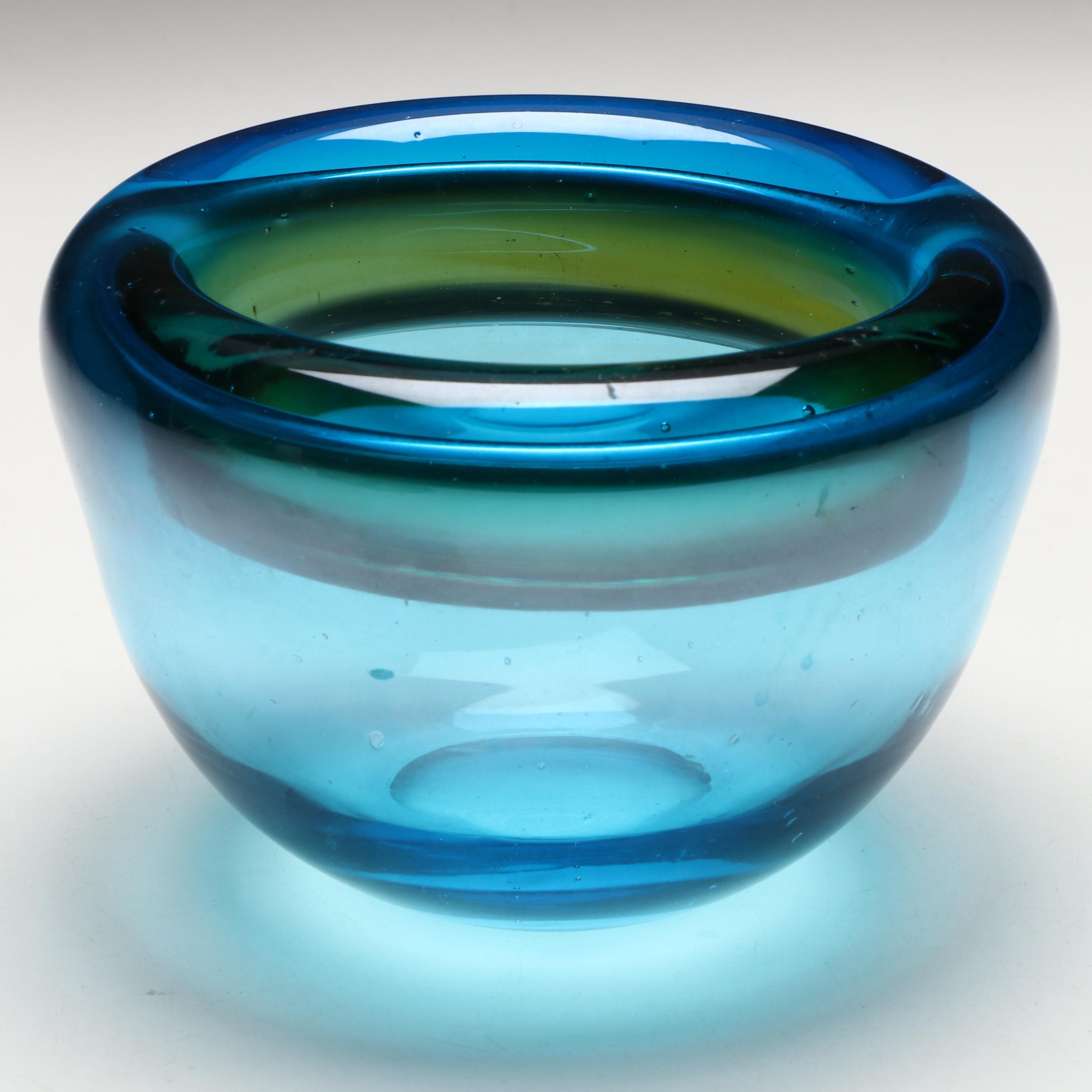Art Glass Folded Rim Glass Bowl with Heart Glass Plate, Mid-20th Century