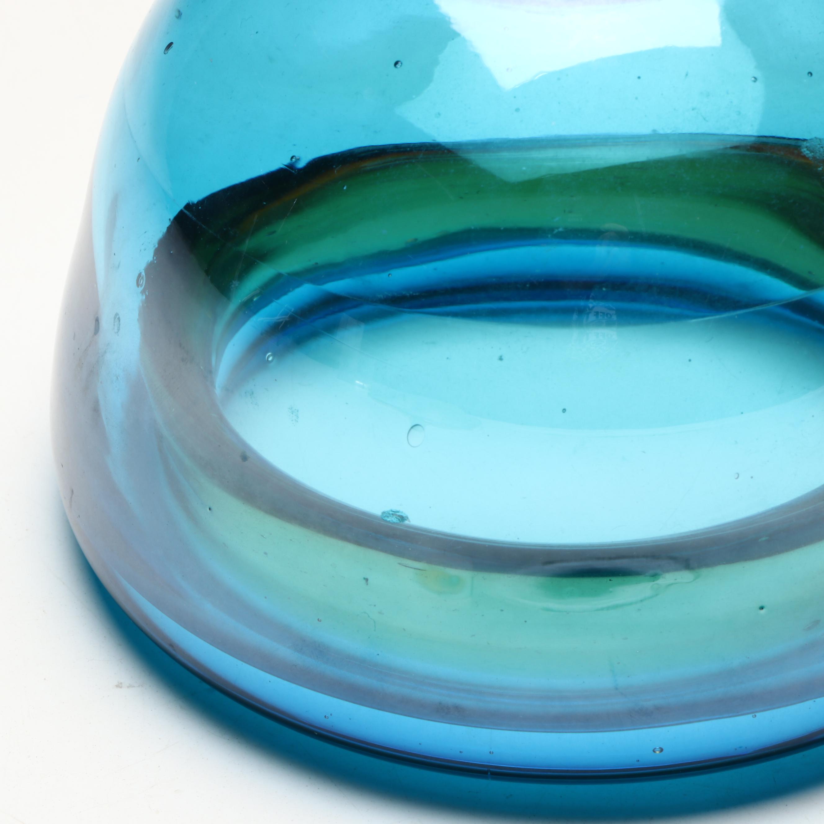 Art Glass Folded Rim Glass Bowl with Heart Glass Plate, Mid-20th Century