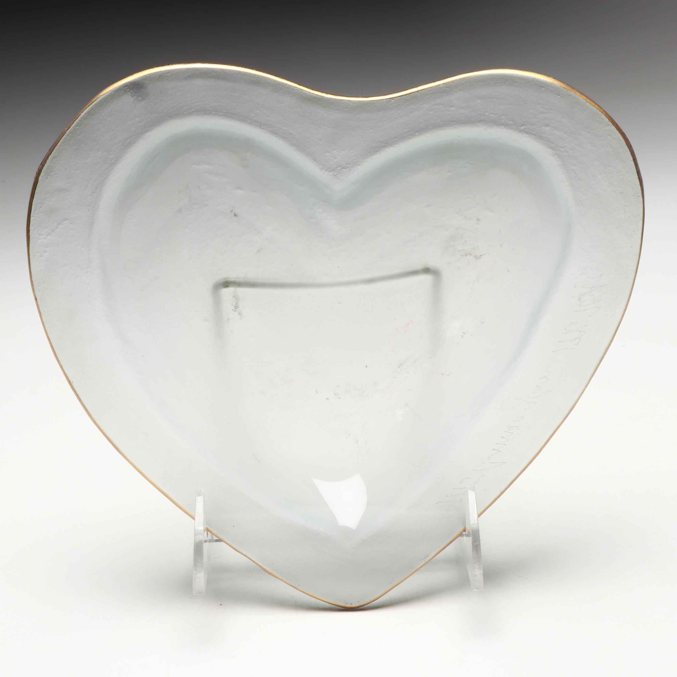 Art Glass Folded Rim Glass Bowl with Heart Glass Plate, Mid-20th Century