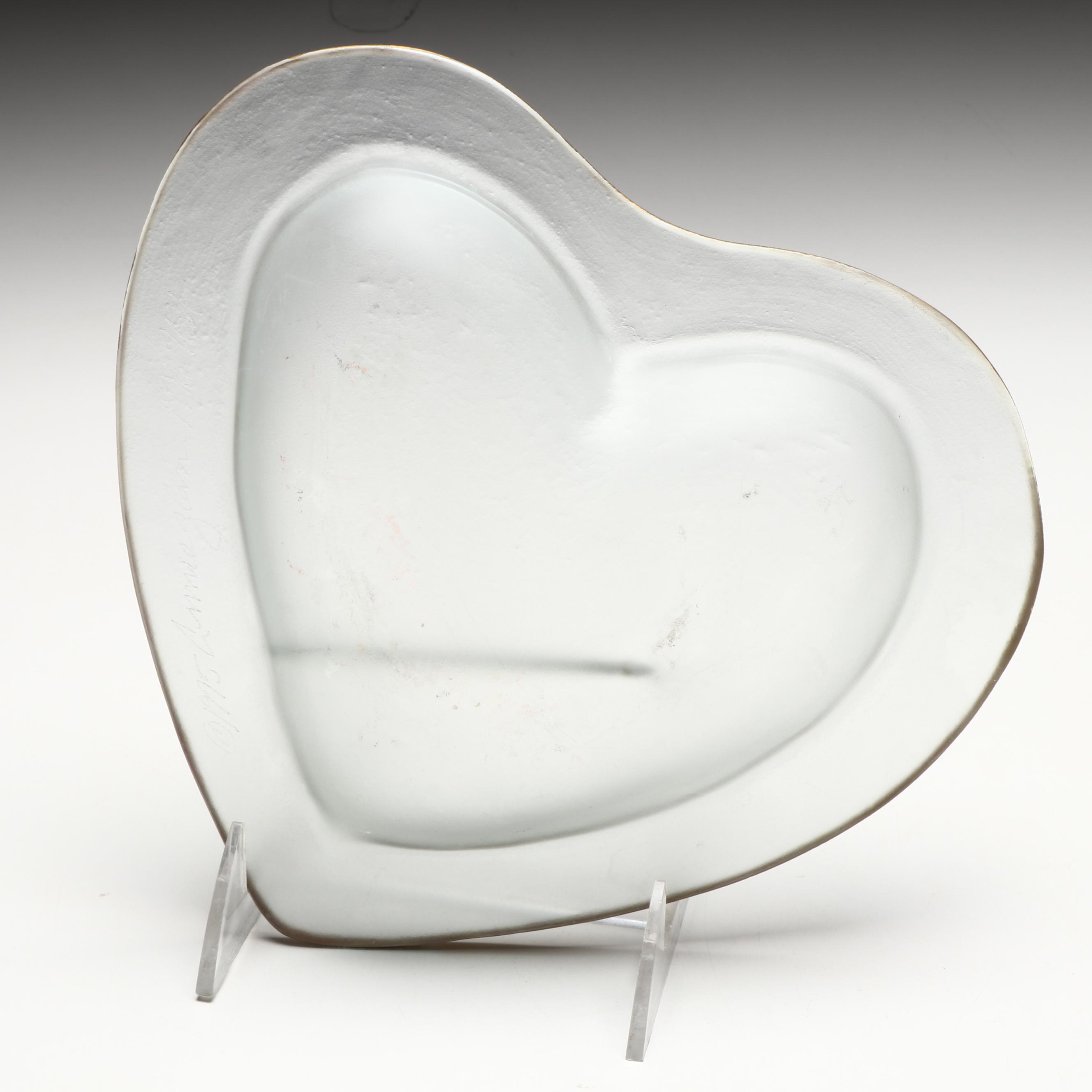 Art Glass Folded Rim Glass Bowl with Heart Glass Plate, Mid-20th Century