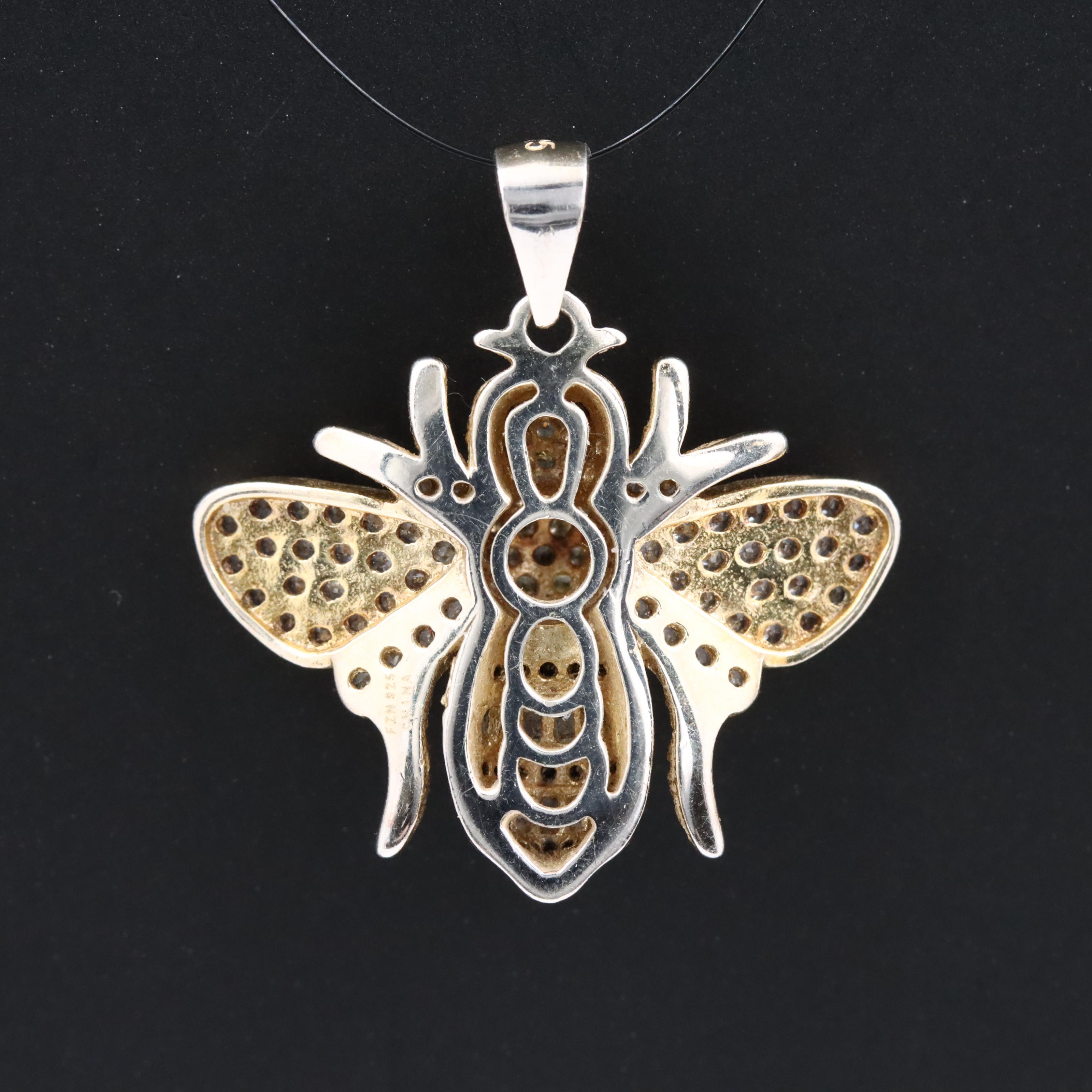 Sterling Diamond Honey Bee Pendant