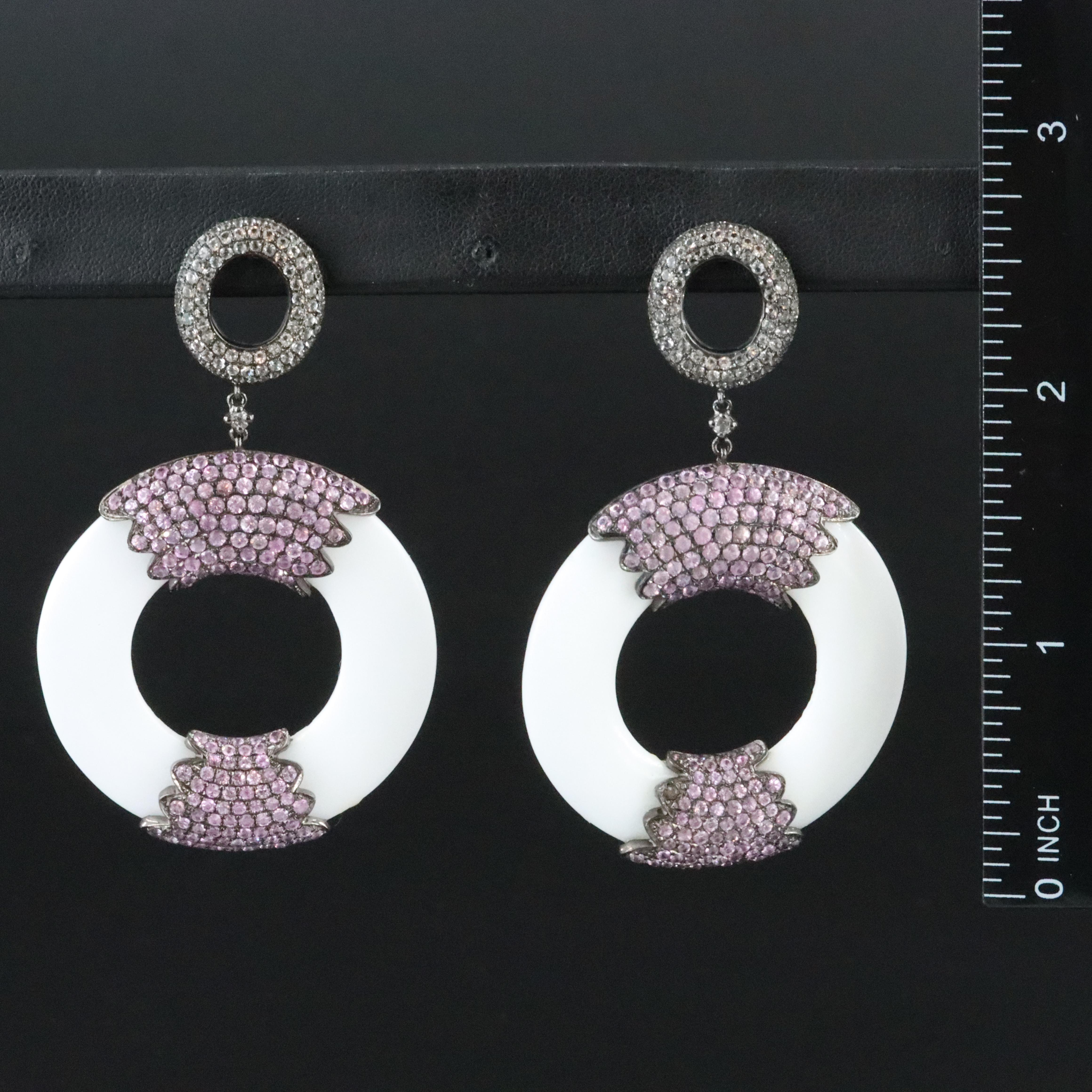 Carlo Viani Sterling Ceramic, Pink and White Sapphire Hololith Earrings