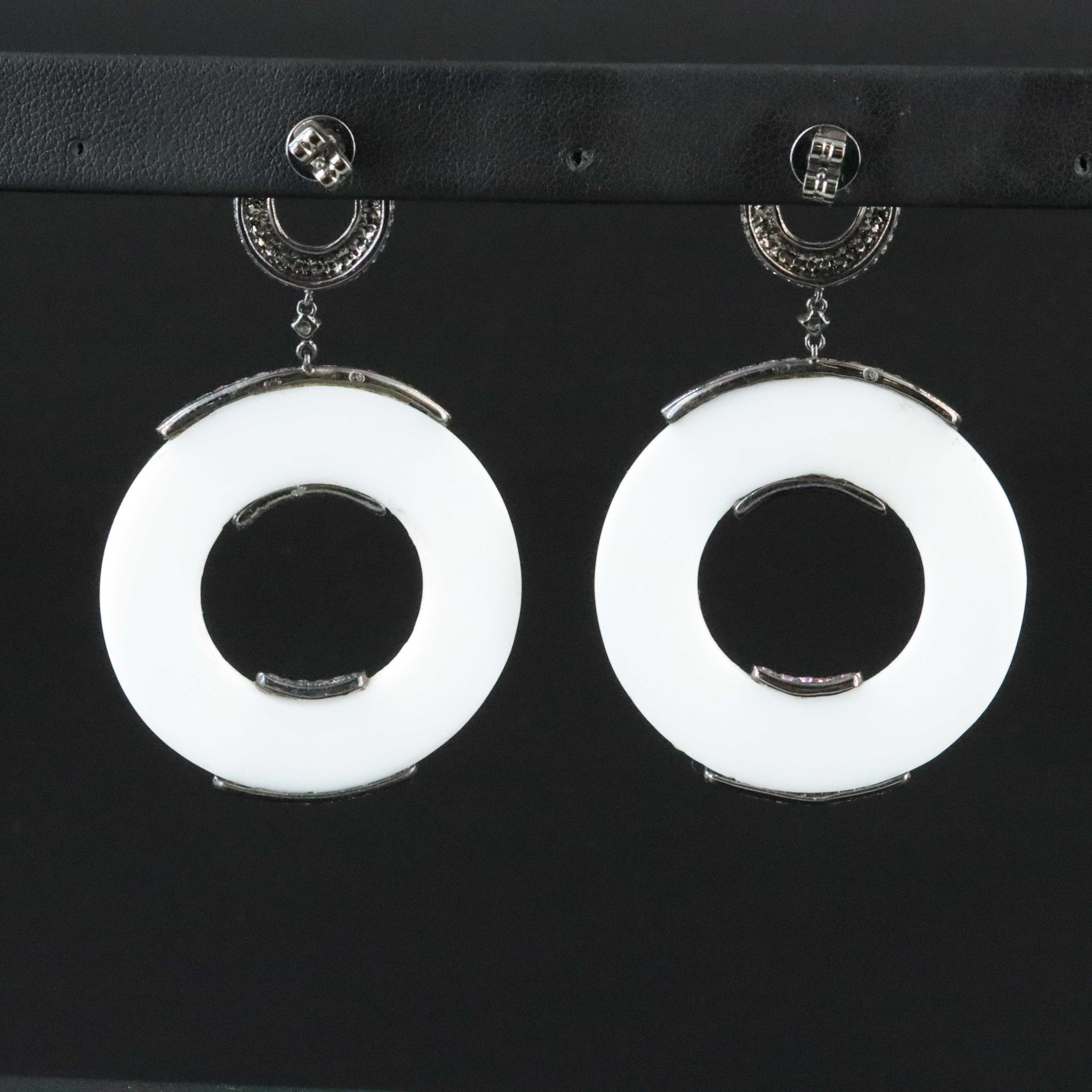 Carlo Viani Sterling Ceramic, Pink and White Sapphire Hololith Earrings