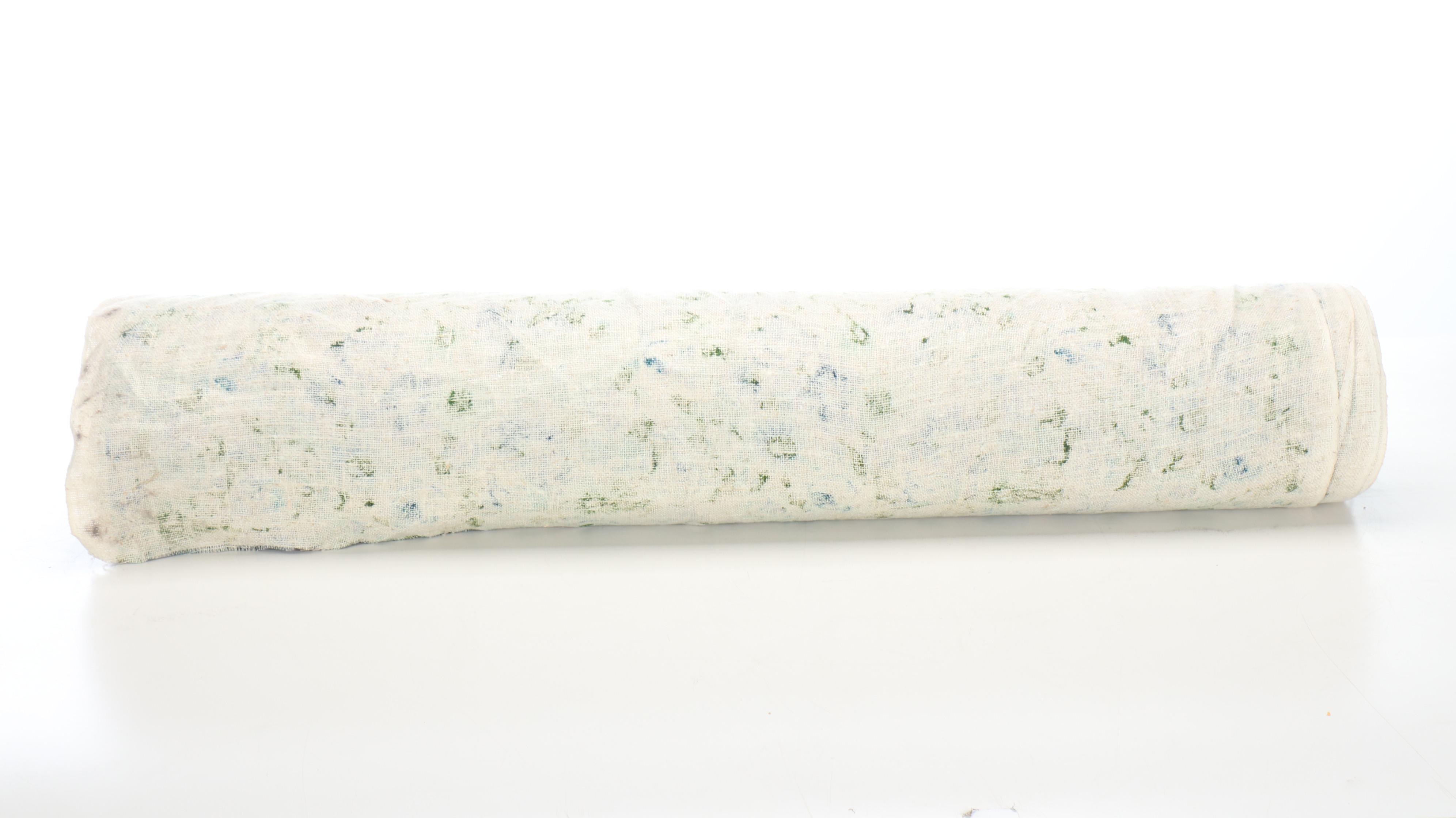 Mid Century Modern Style Floral Blue and Green Woven Linen Fabric Roll