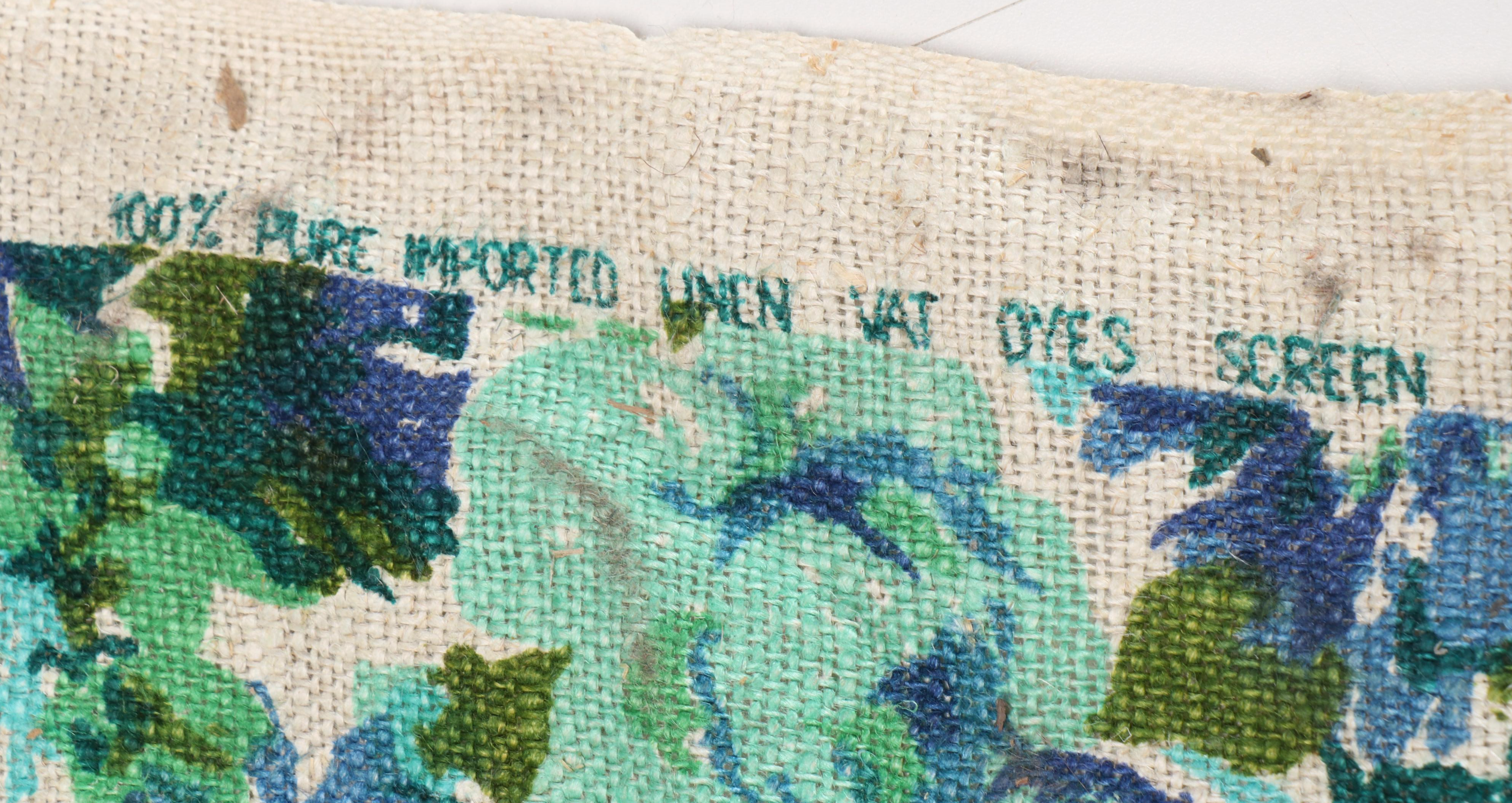 Mid Century Modern Style Floral Blue and Green Woven Linen Fabric Roll