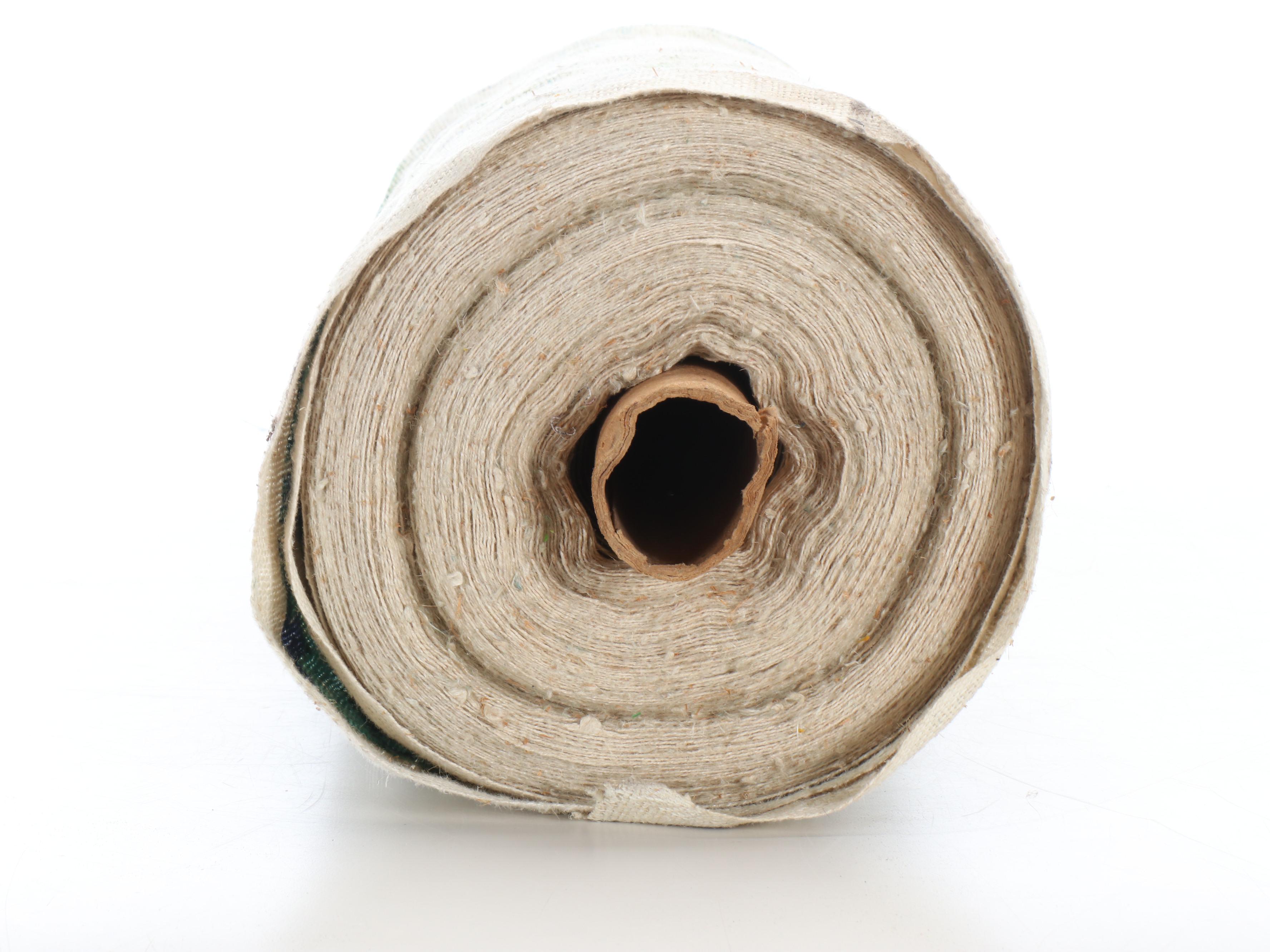 Mid Century Modern Style Floral Blue and Green Woven Linen Fabric Roll