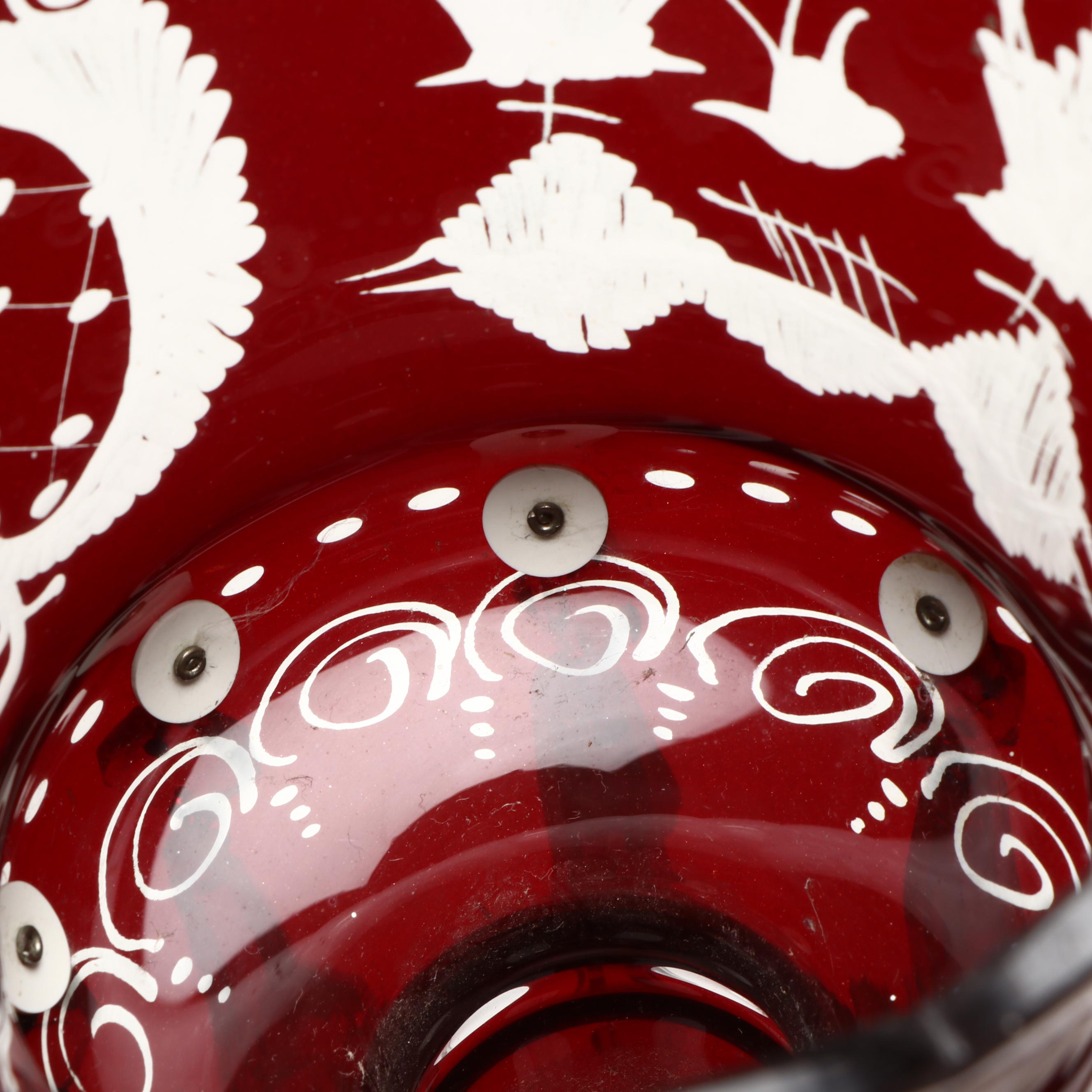 Bohemian Ruby Red to Clear Etched Glass Mantel Lusters with Prisms