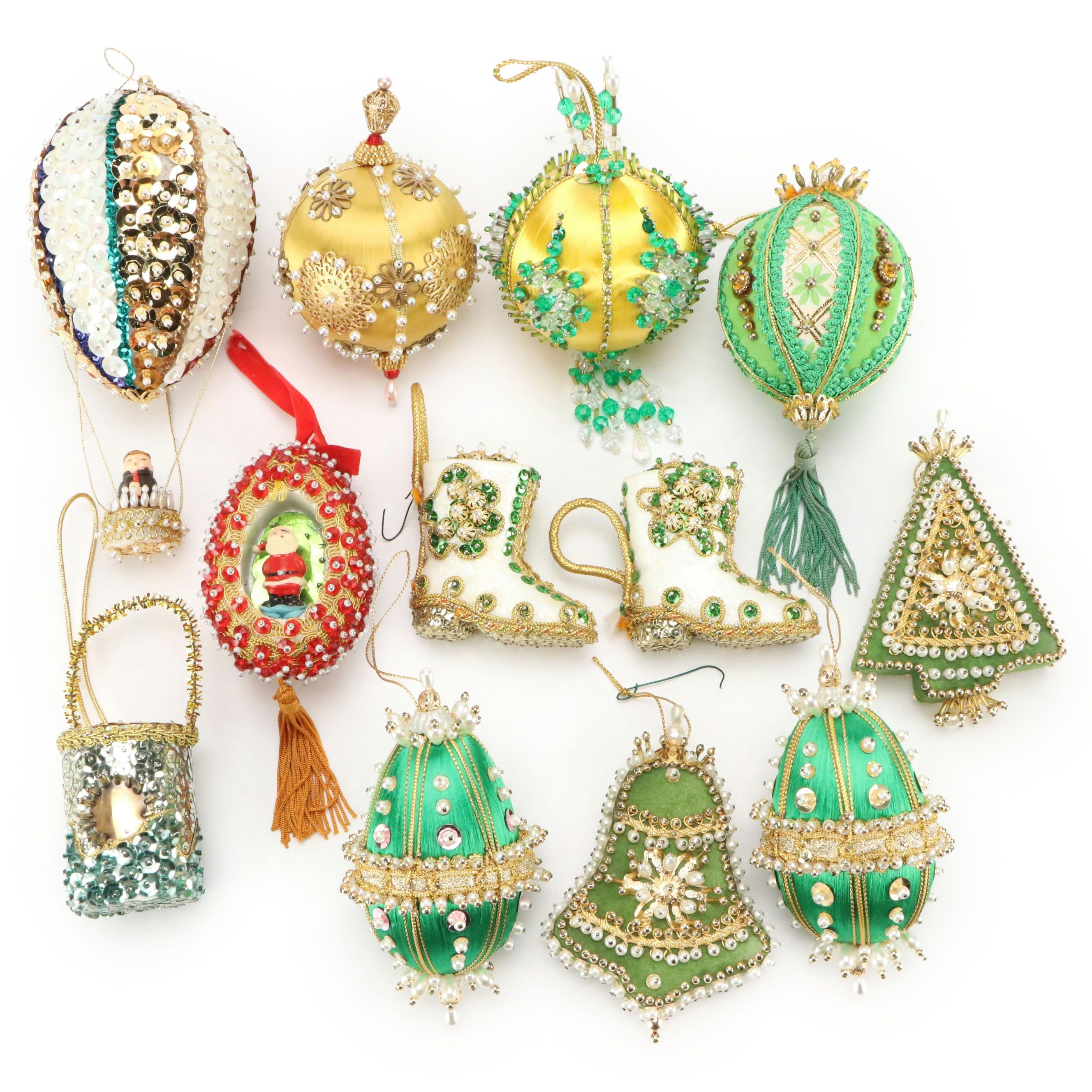 Embellished and Beaded Hot Air Balloon and Other Christmas Ornaments