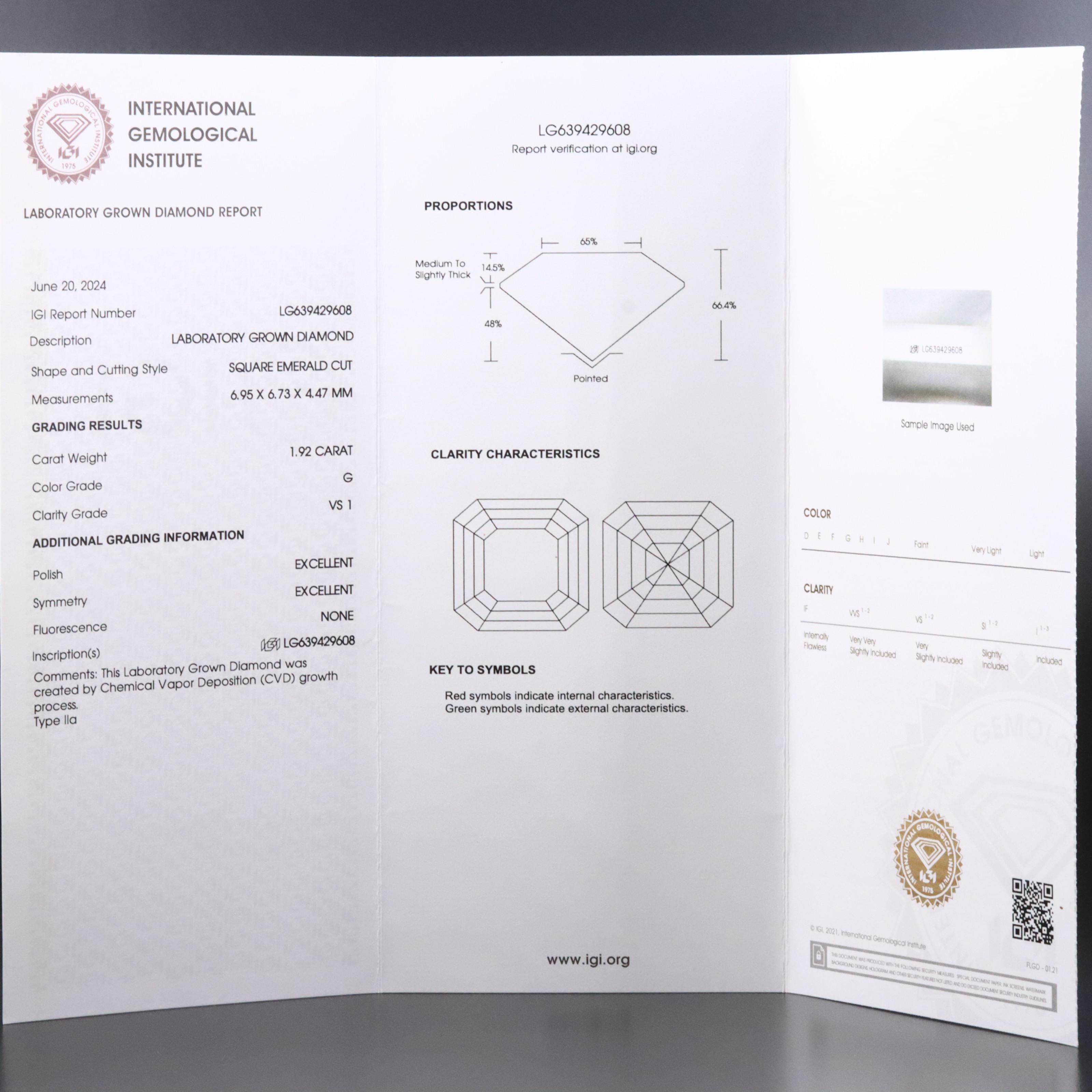 Loose 1.92 CT Lab Grown Diamond with IGI Report