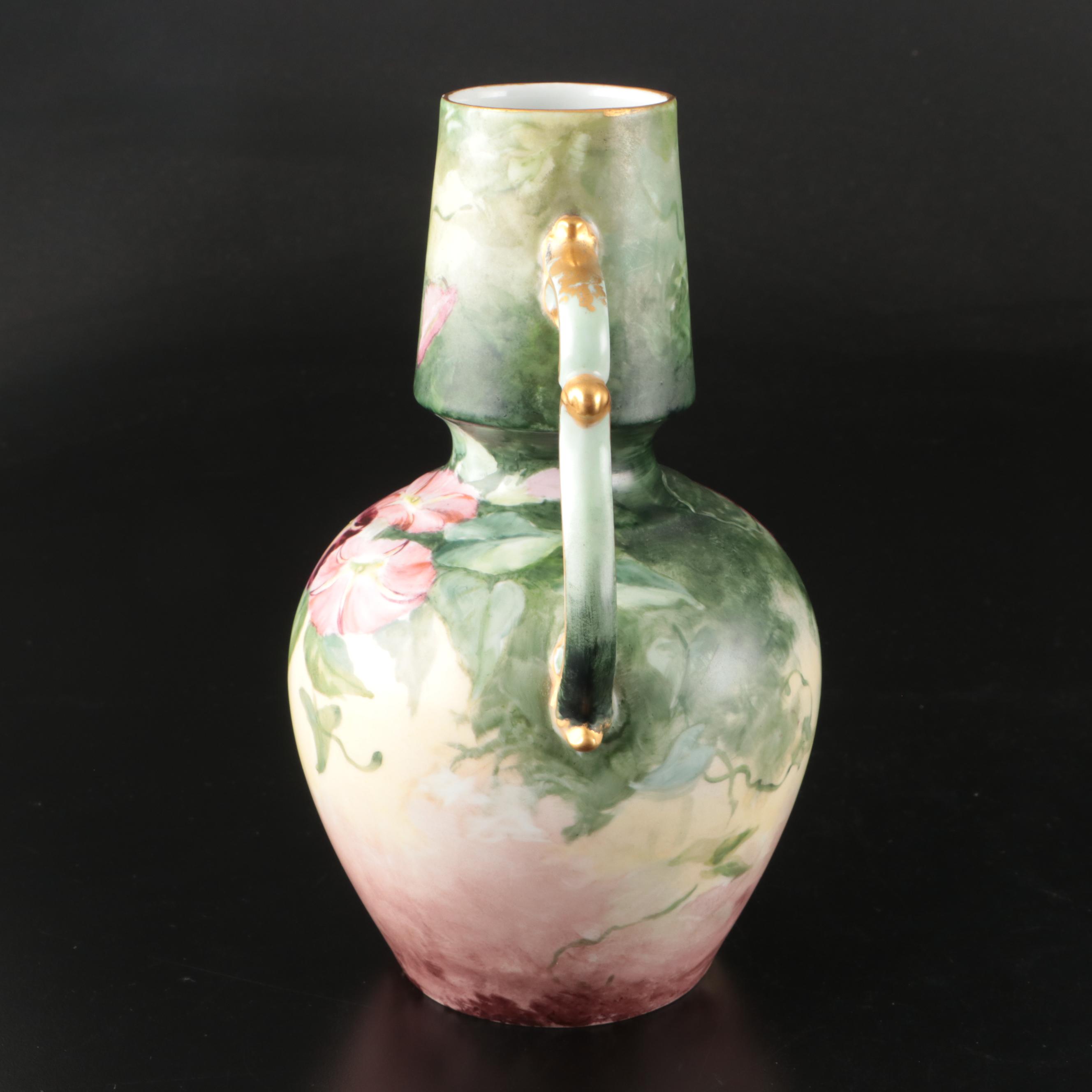 Hermann Ohme Porcelain Gilt and Hand-Painted Morning Glories Vase