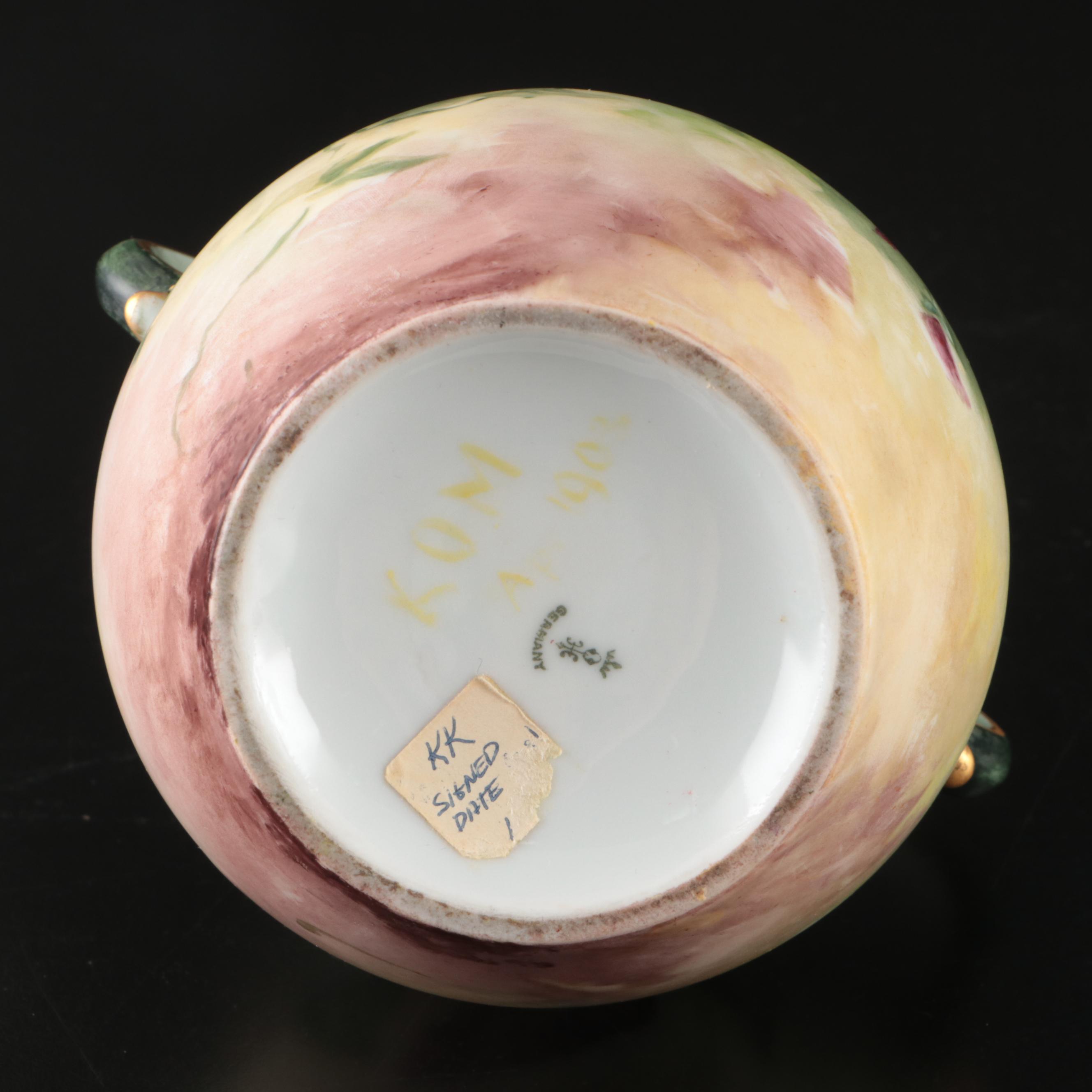 Hermann Ohme Porcelain Gilt and Hand-Painted Morning Glories Vase