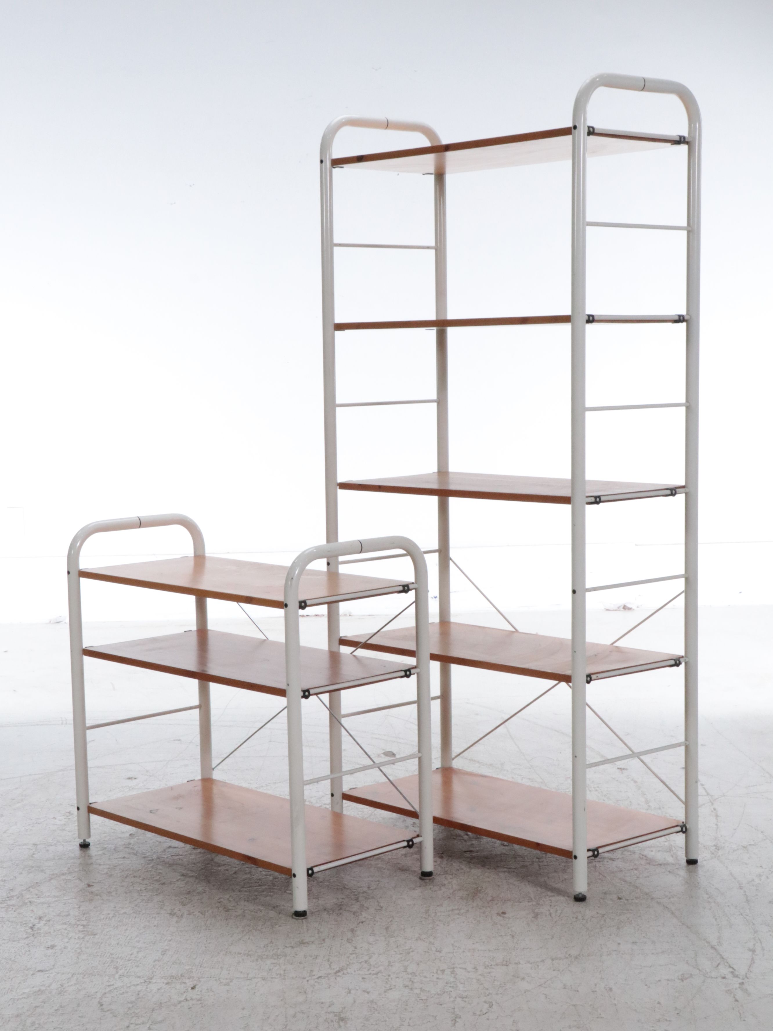 Two Contemporary Industrial Style Wood and Tubular Metal Bookcases