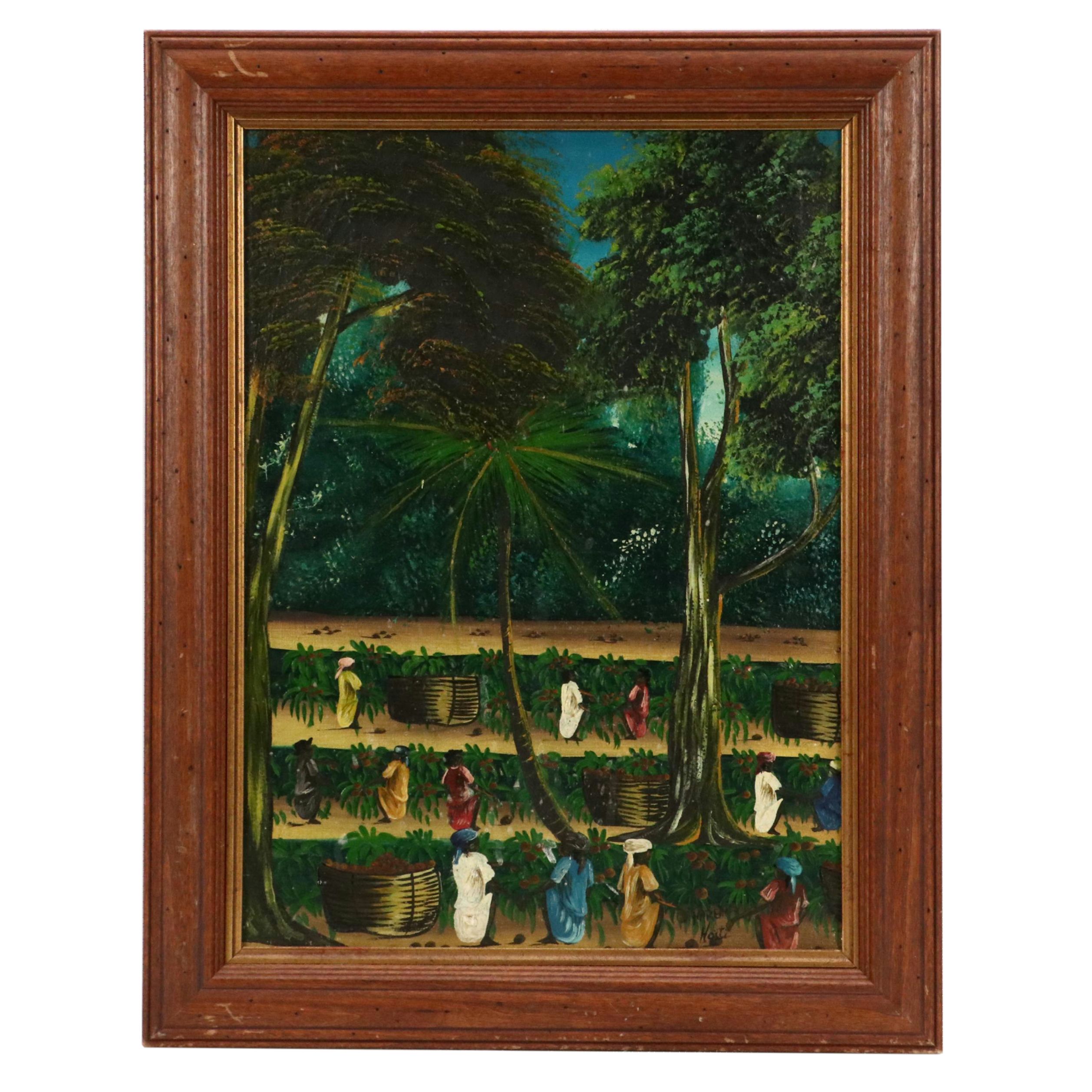 Haitian Harvest Landscape Oil Painting