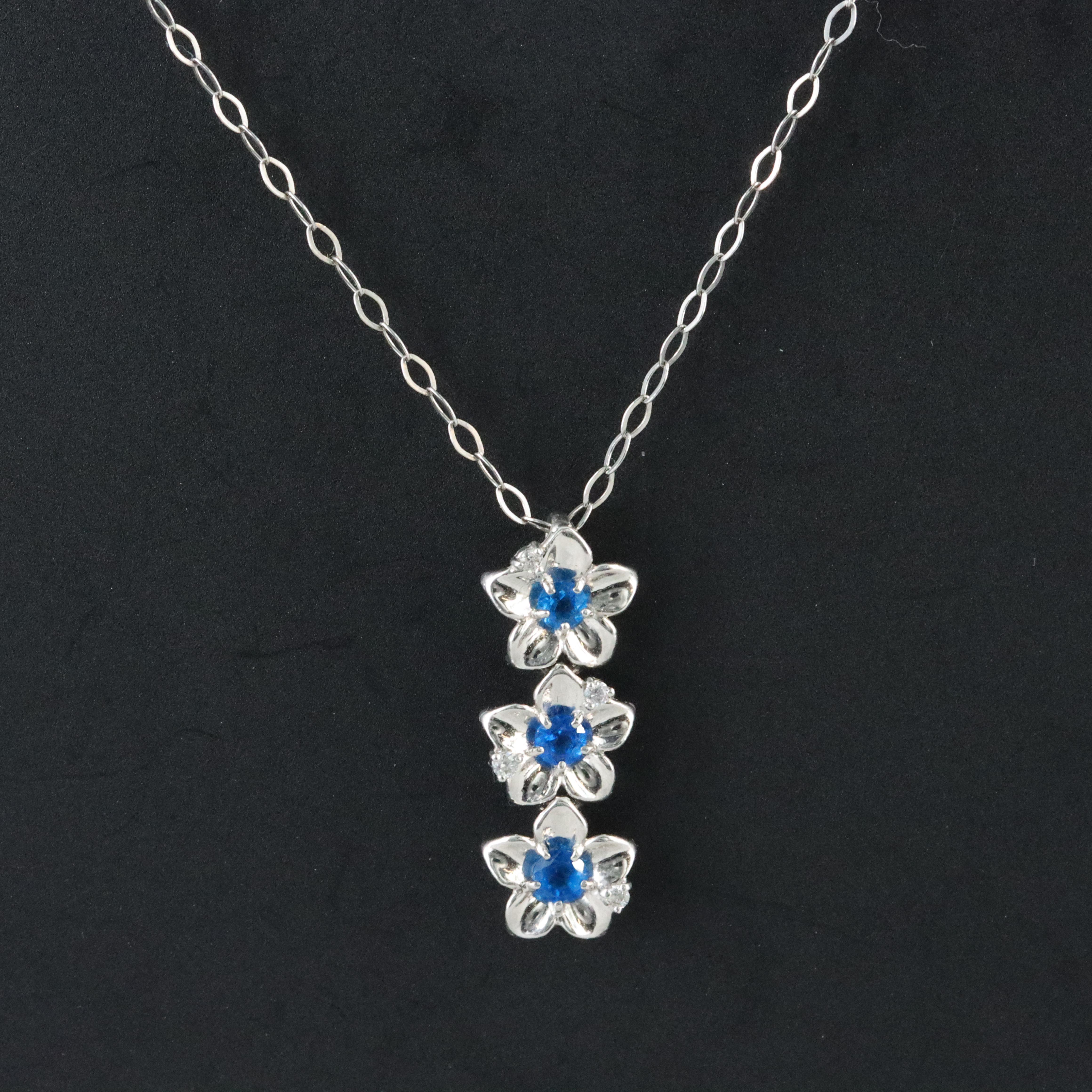 Platinum Haüyne and Diamond Flower Pendant Necklace