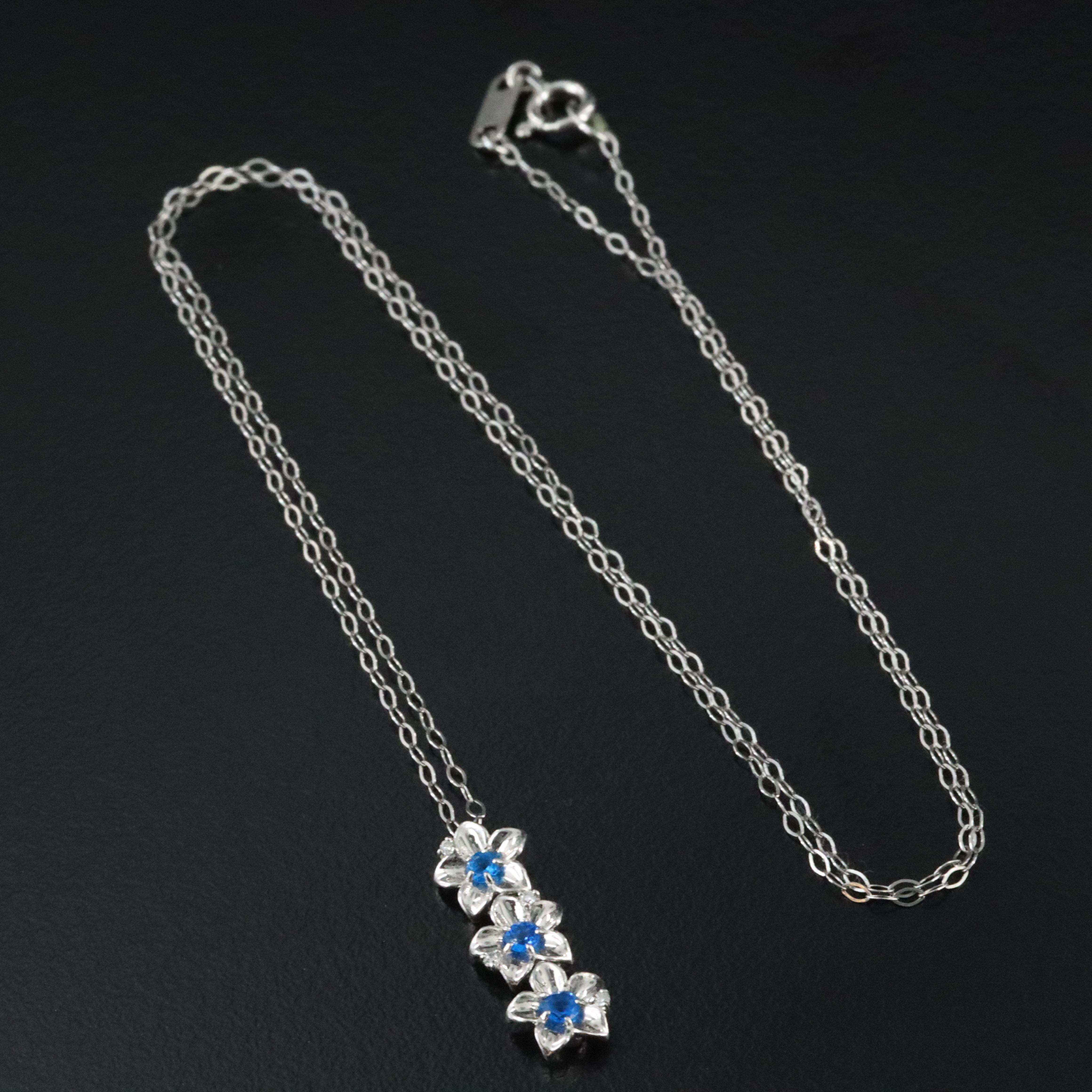 Platinum Haüyne and Diamond Flower Pendant Necklace