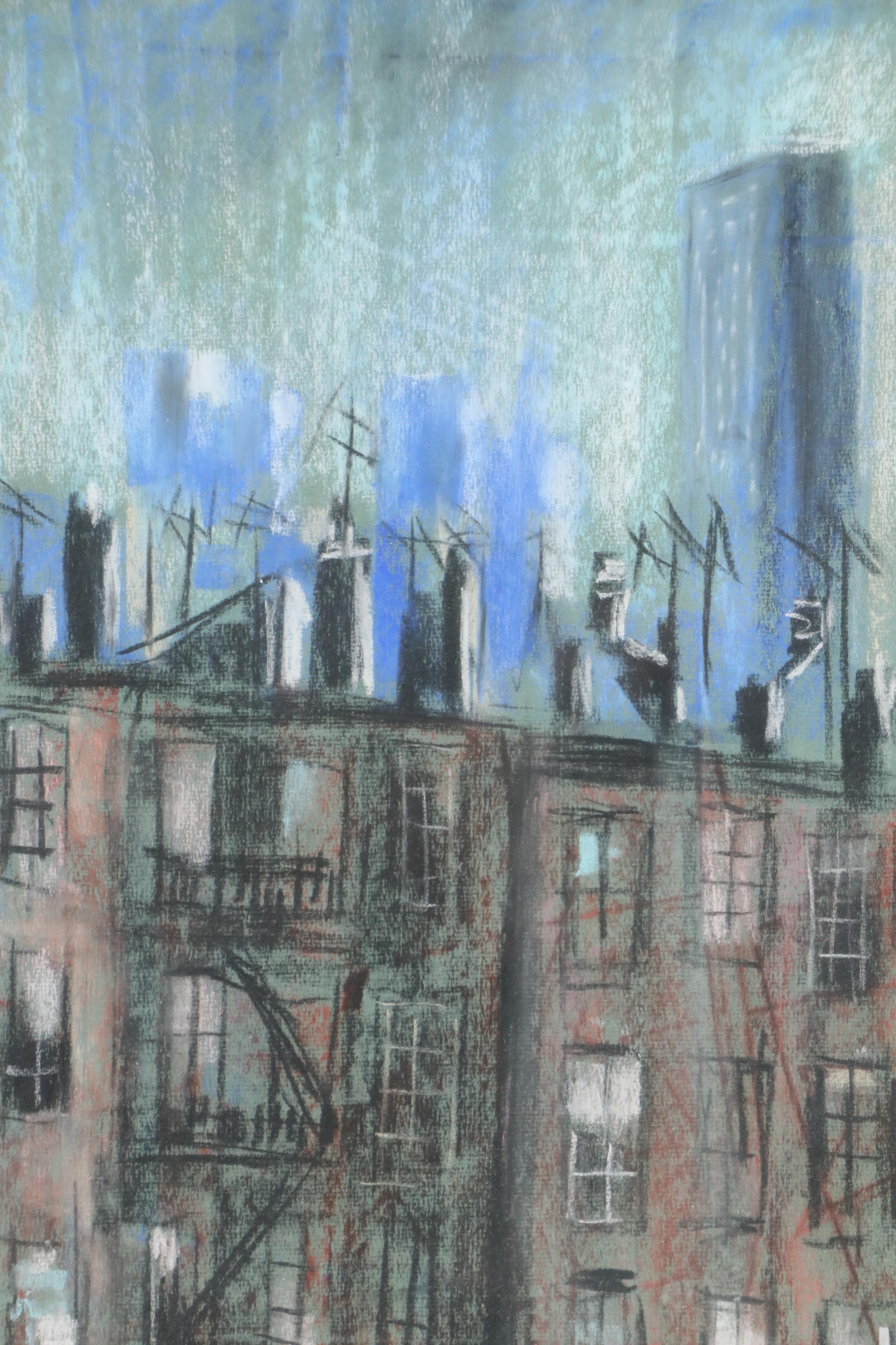 Sidney Braverman Modern Pastel Drawing of Industrial Urban Scene