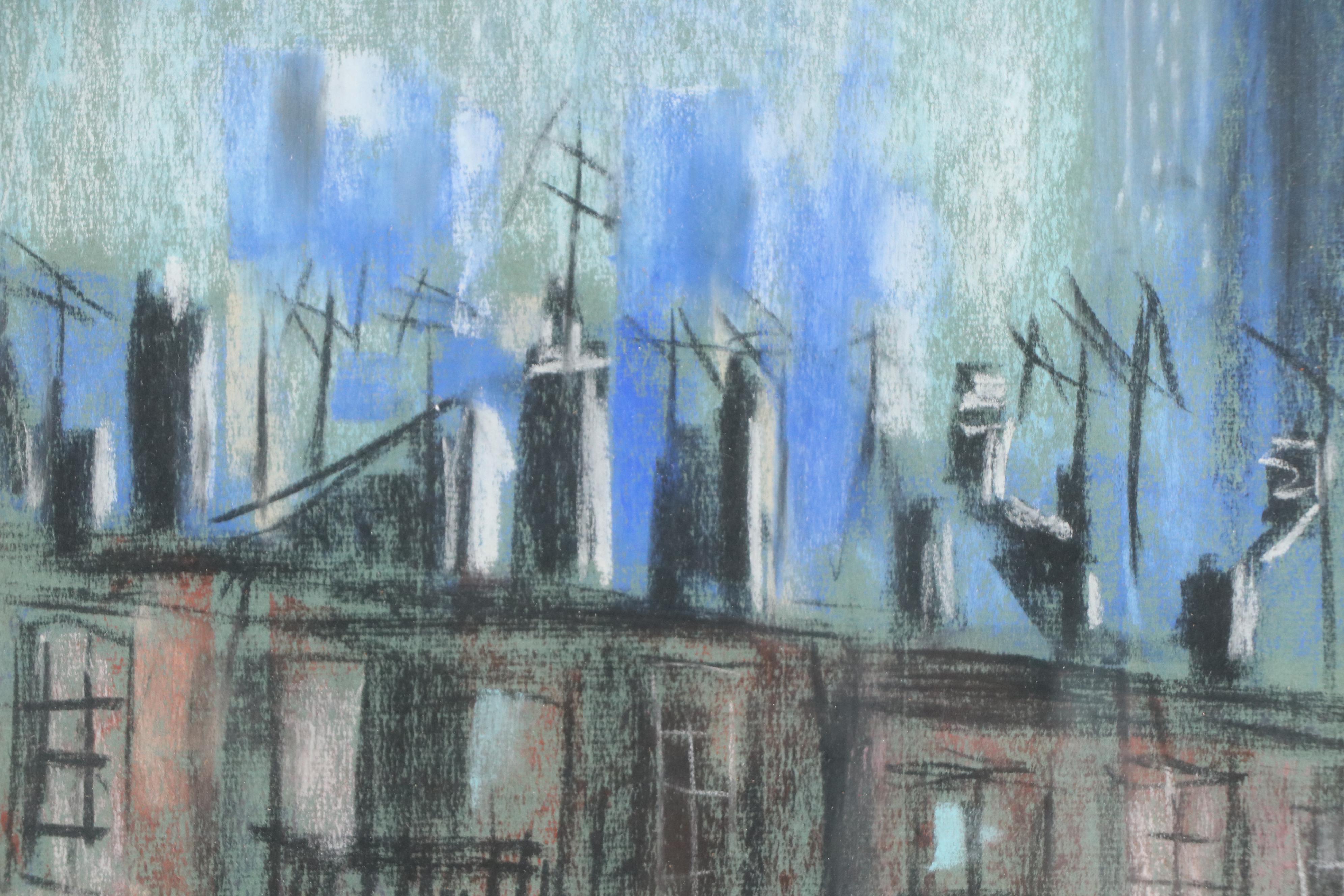 Sidney Braverman Modern Pastel Drawing of Industrial Urban Scene