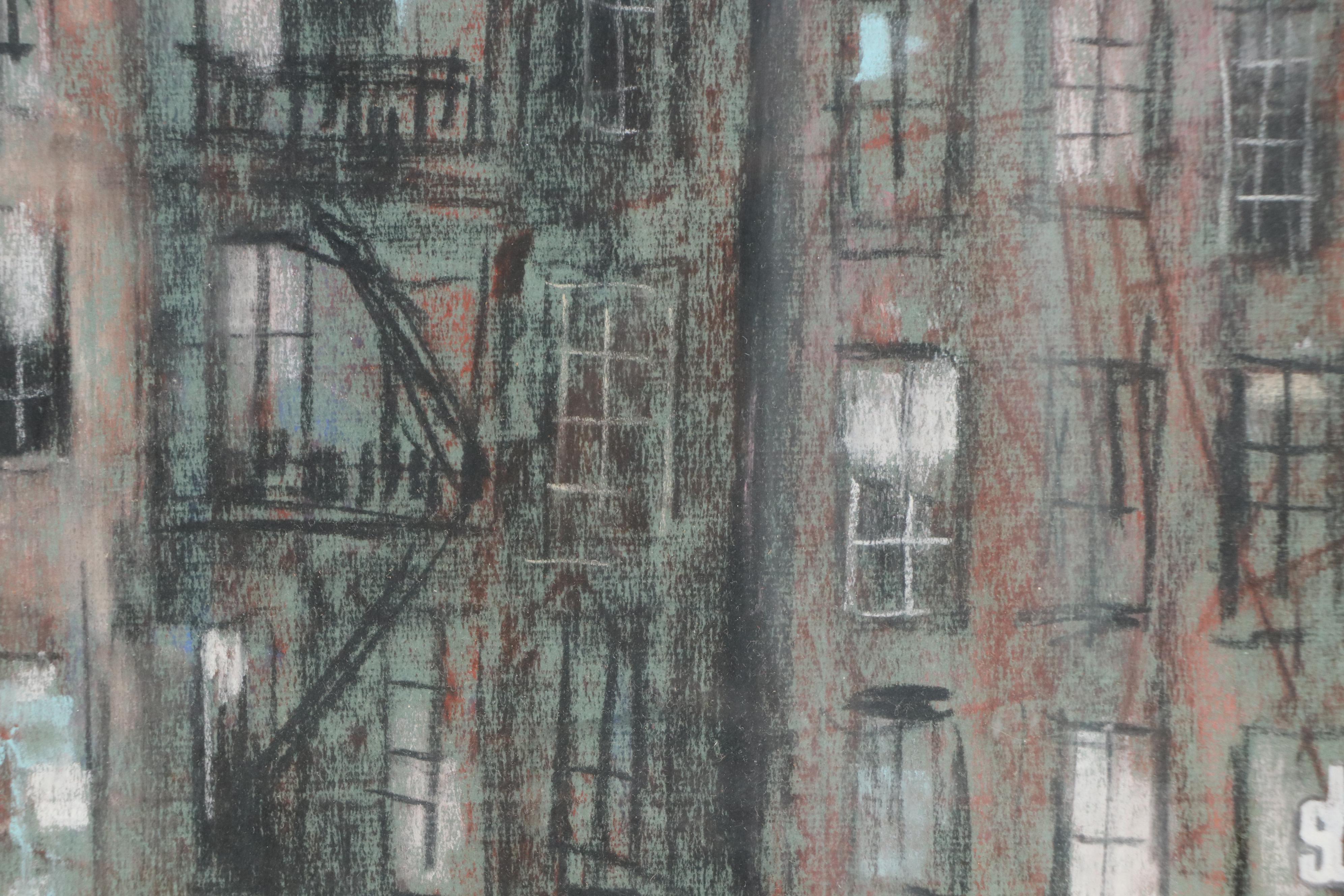 Sidney Braverman Modern Pastel Drawing of Industrial Urban Scene