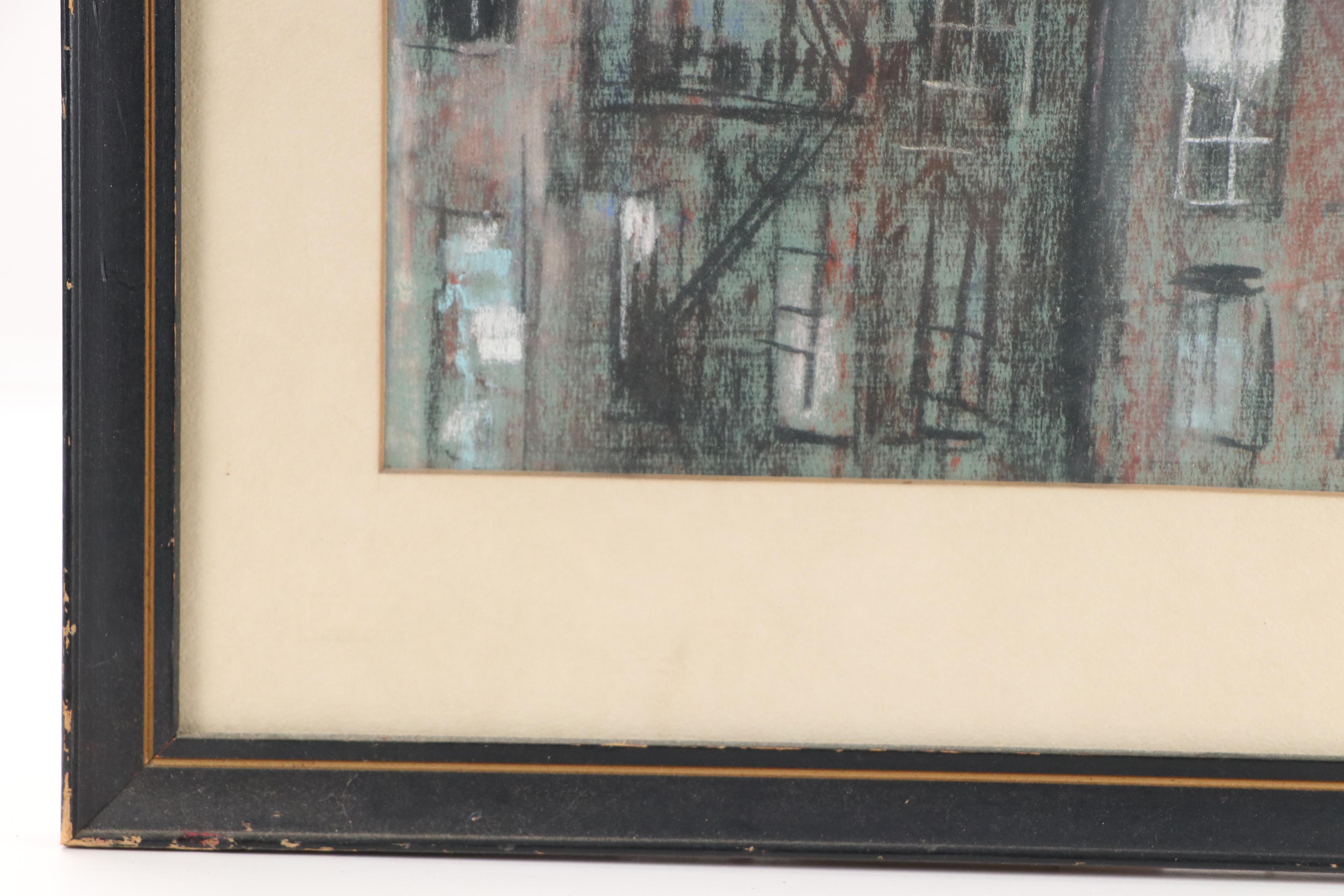 Sidney Braverman Modern Pastel Drawing of Industrial Urban Scene