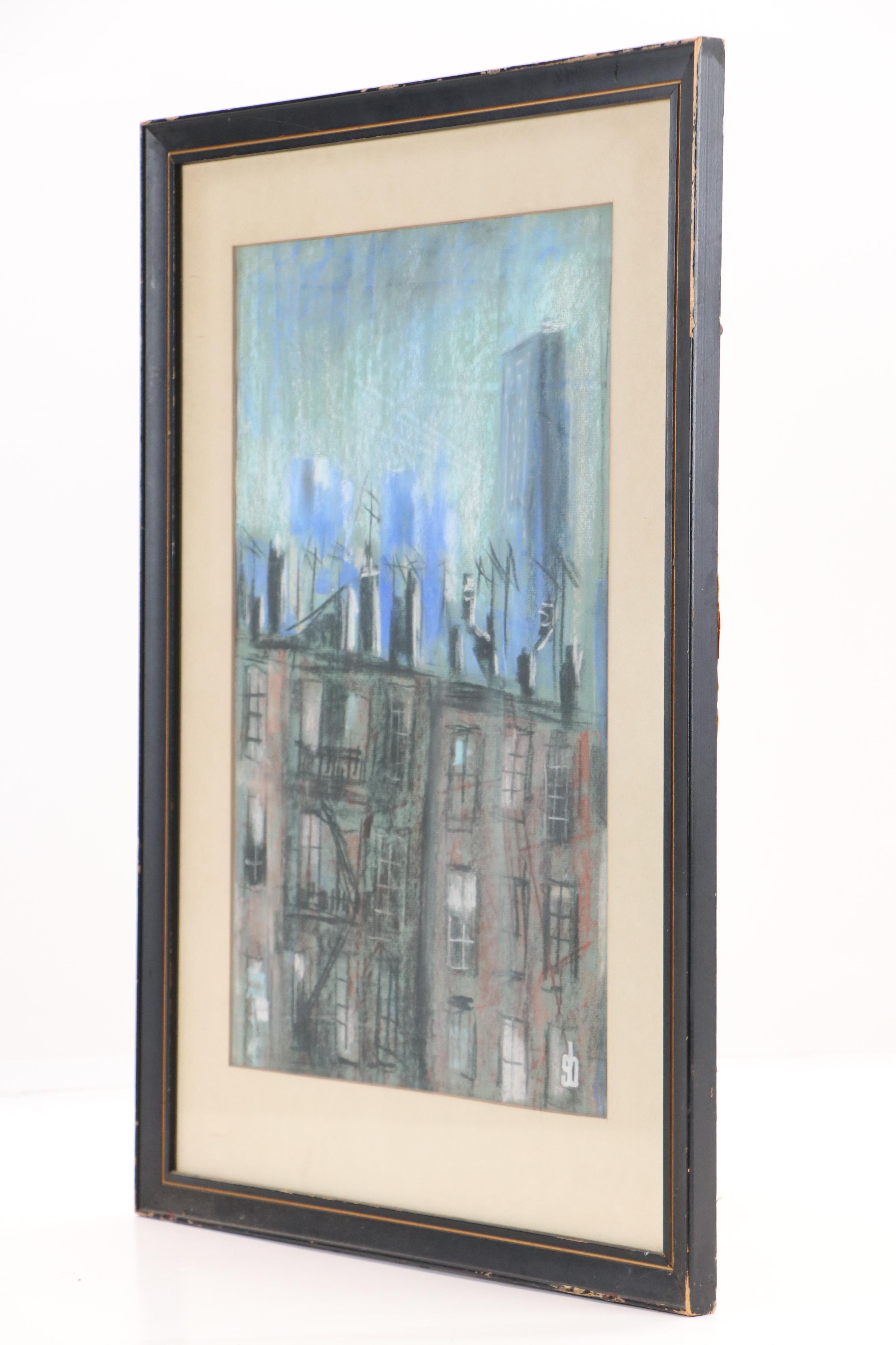 Sidney Braverman Modern Pastel Drawing of Industrial Urban Scene