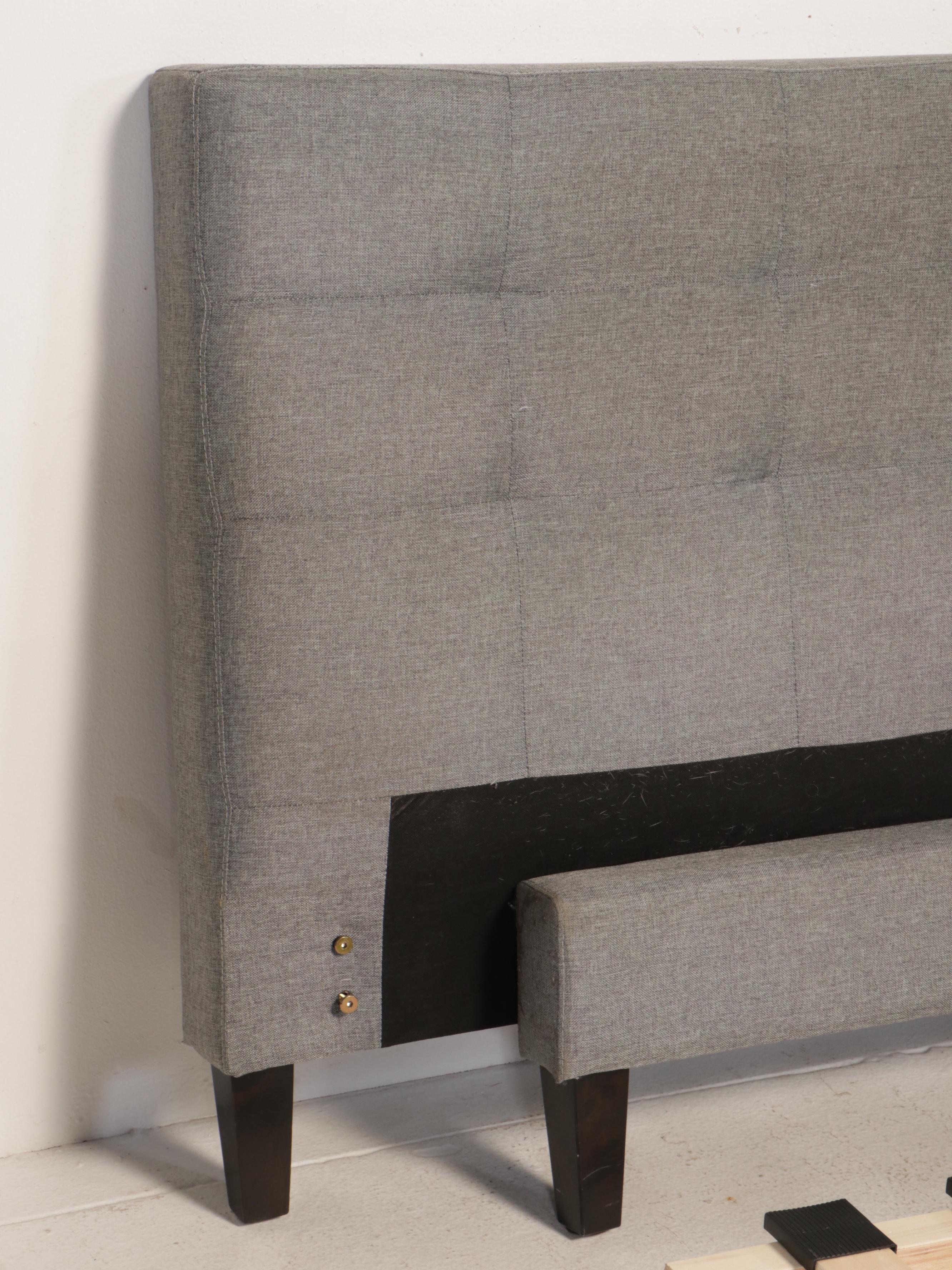 Contemporary Button-Tufted Grey Fabric Upholstered King Size Bed Frame