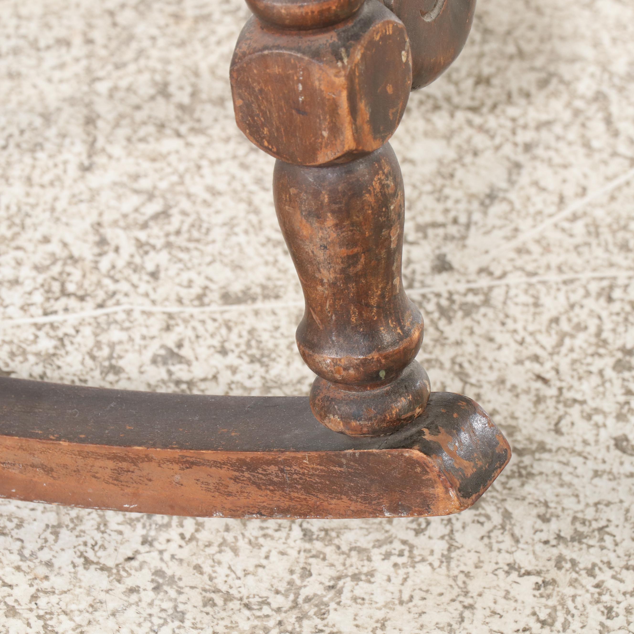 Victorian Jacobean Revival Faux Leather Upholstered Wood Rocking Chair