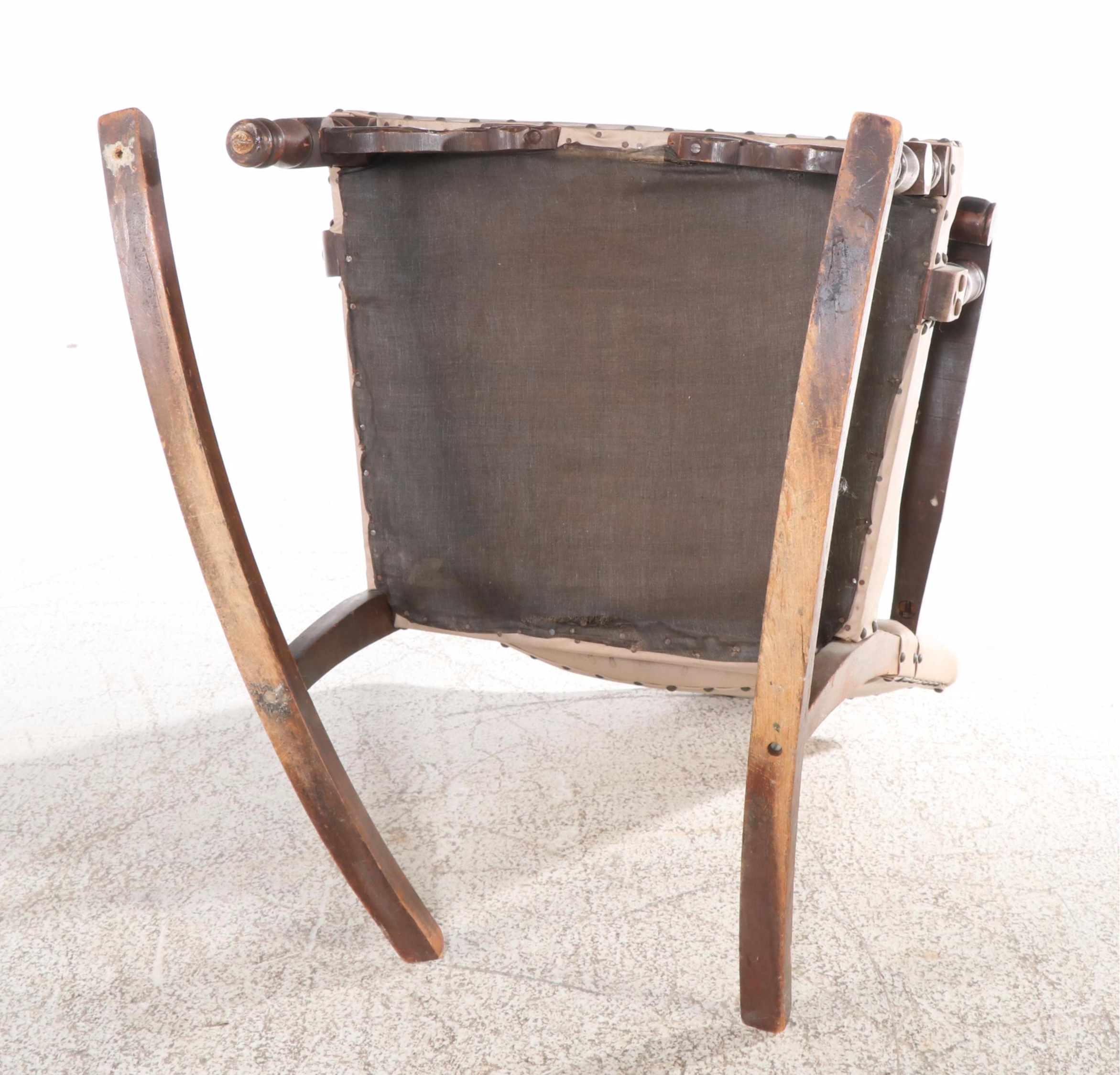 Victorian Jacobean Revival Faux Leather Upholstered Wood Rocking Chair