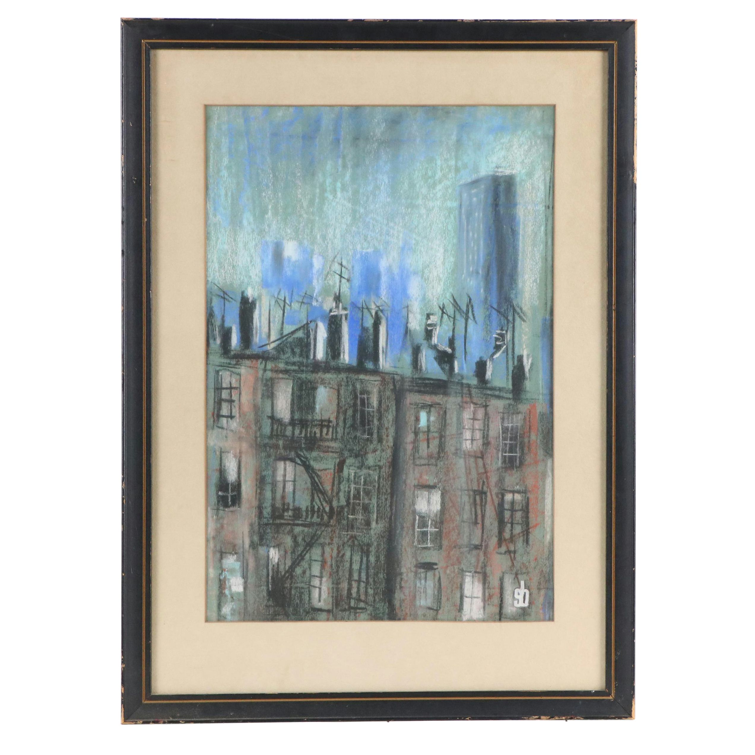 Sidney Braverman Modern Pastel Drawing of Industrial Urban Scene
