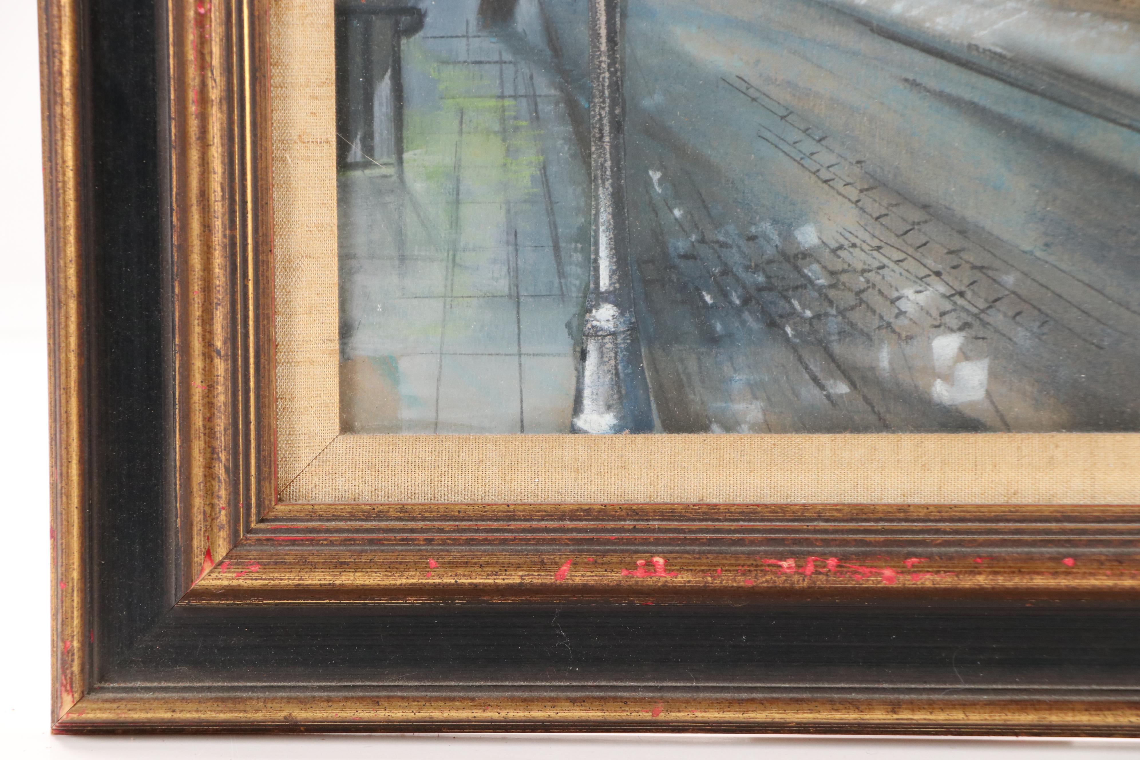 Sidney Braverman Modern Pastel Drawing of Urban Street Scene, Mid-20th Century