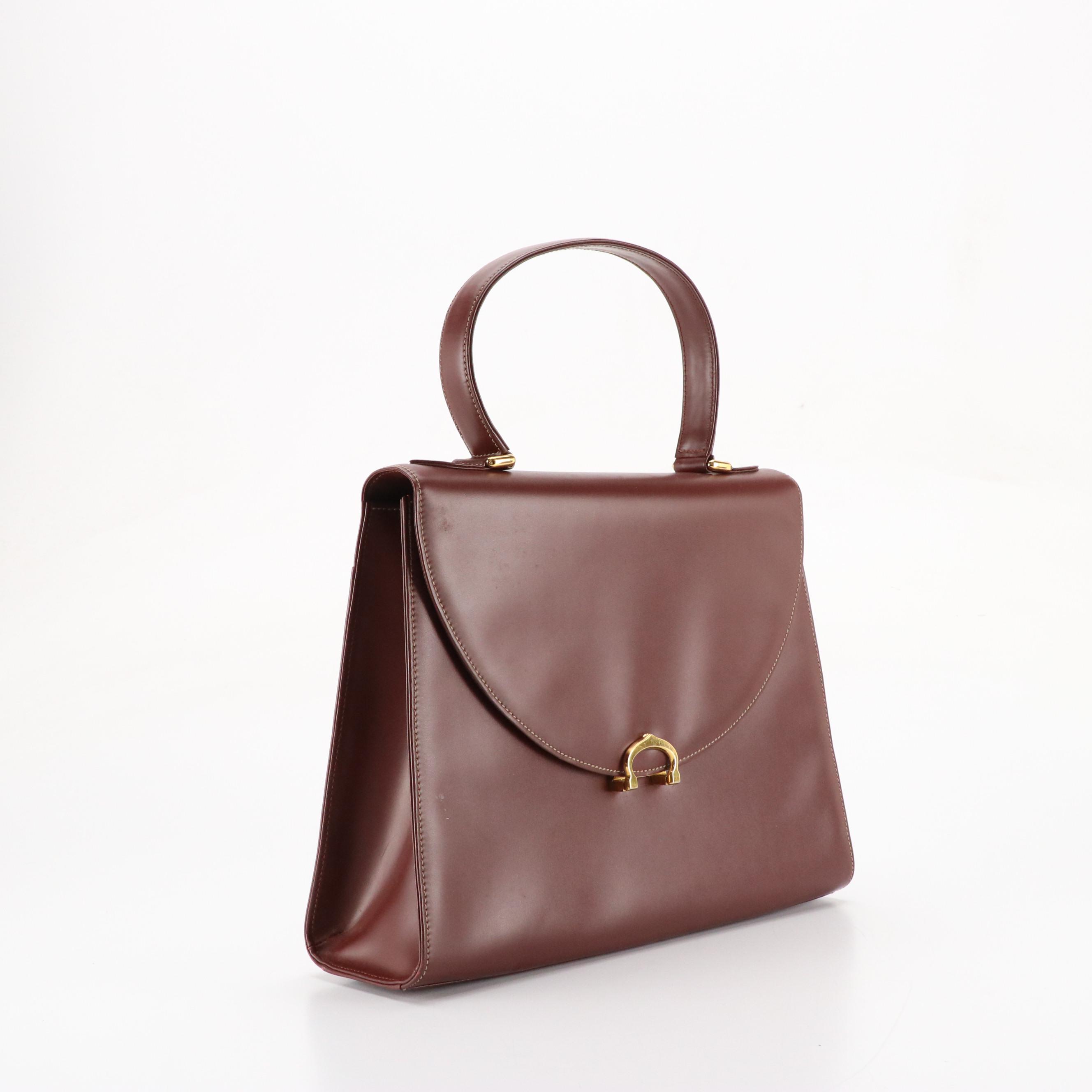 Must de Cartier Vintage Top Handle Bag in Smooth Burgundy Leather