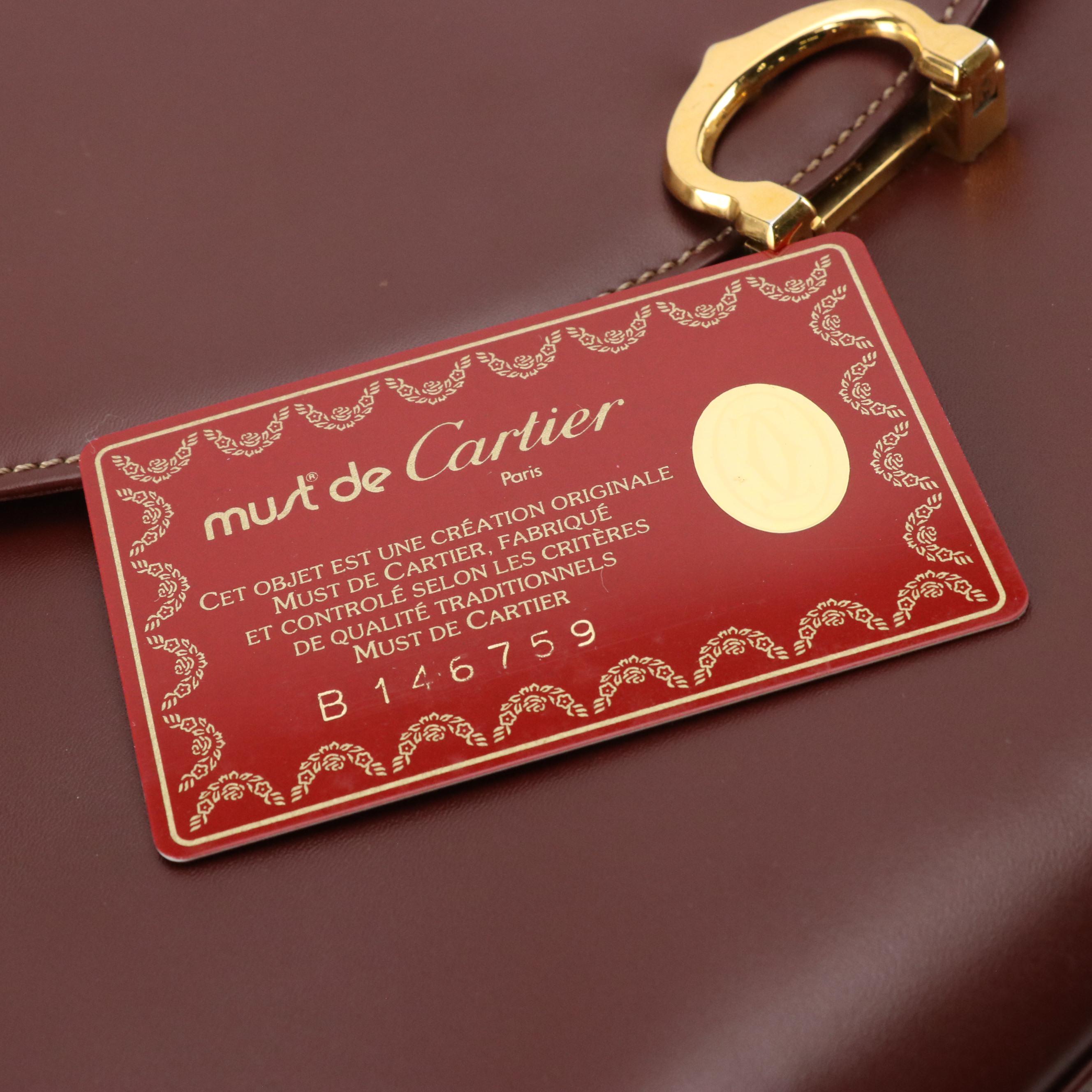 Must de Cartier Vintage Top Handle Bag in Smooth Burgundy Leather