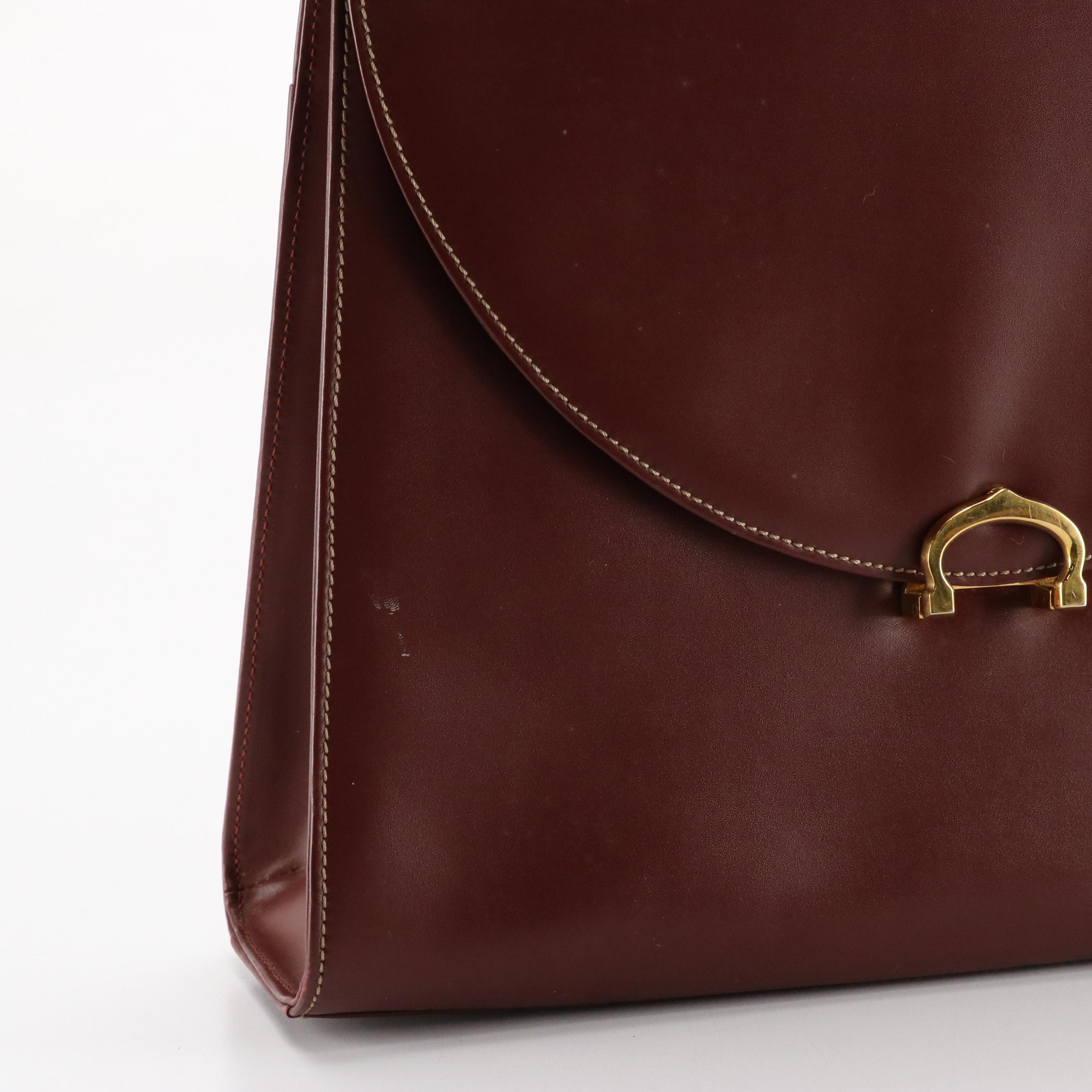 Must de Cartier Vintage Top Handle Bag in Smooth Burgundy Leather