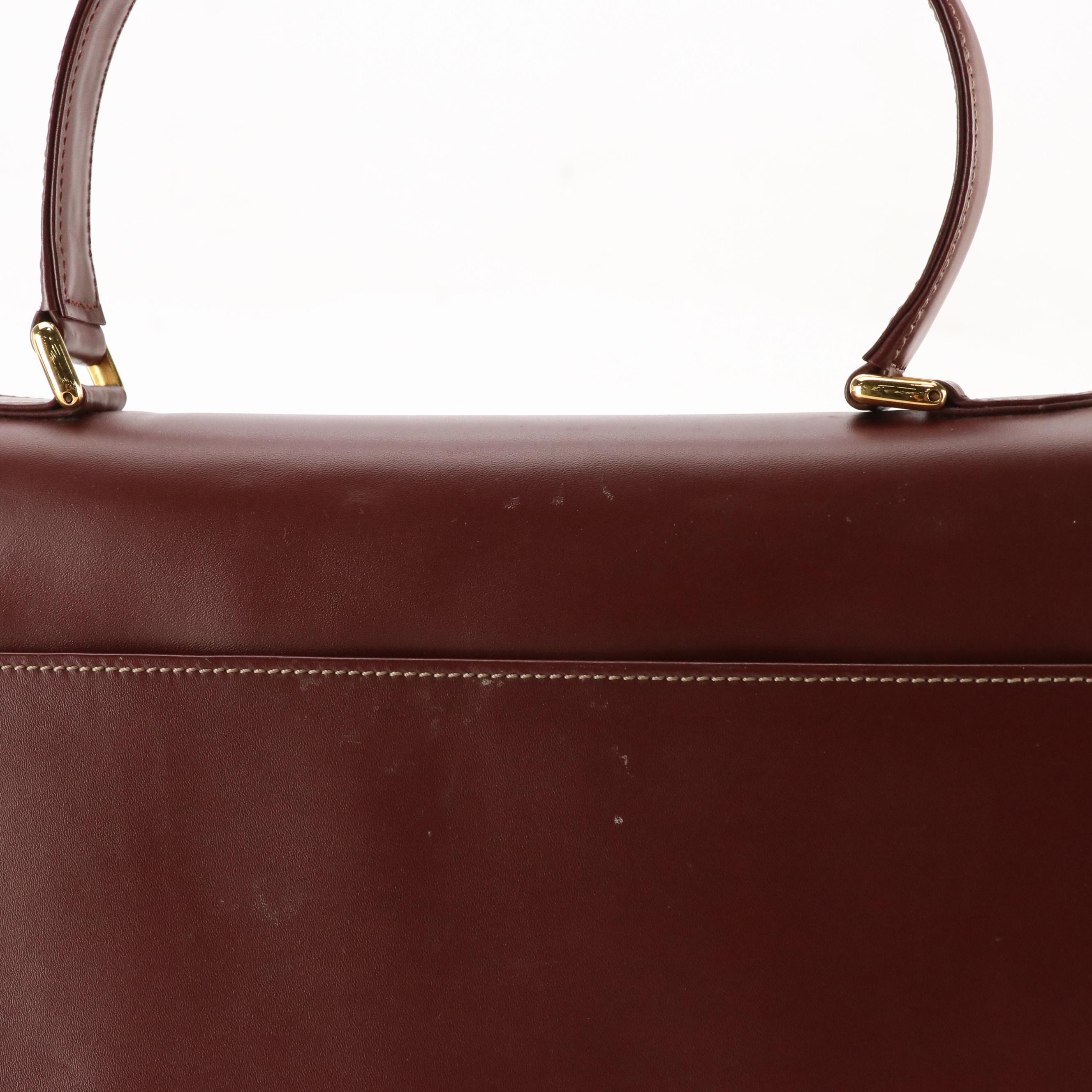 Must de Cartier Vintage Top Handle Bag in Smooth Burgundy Leather