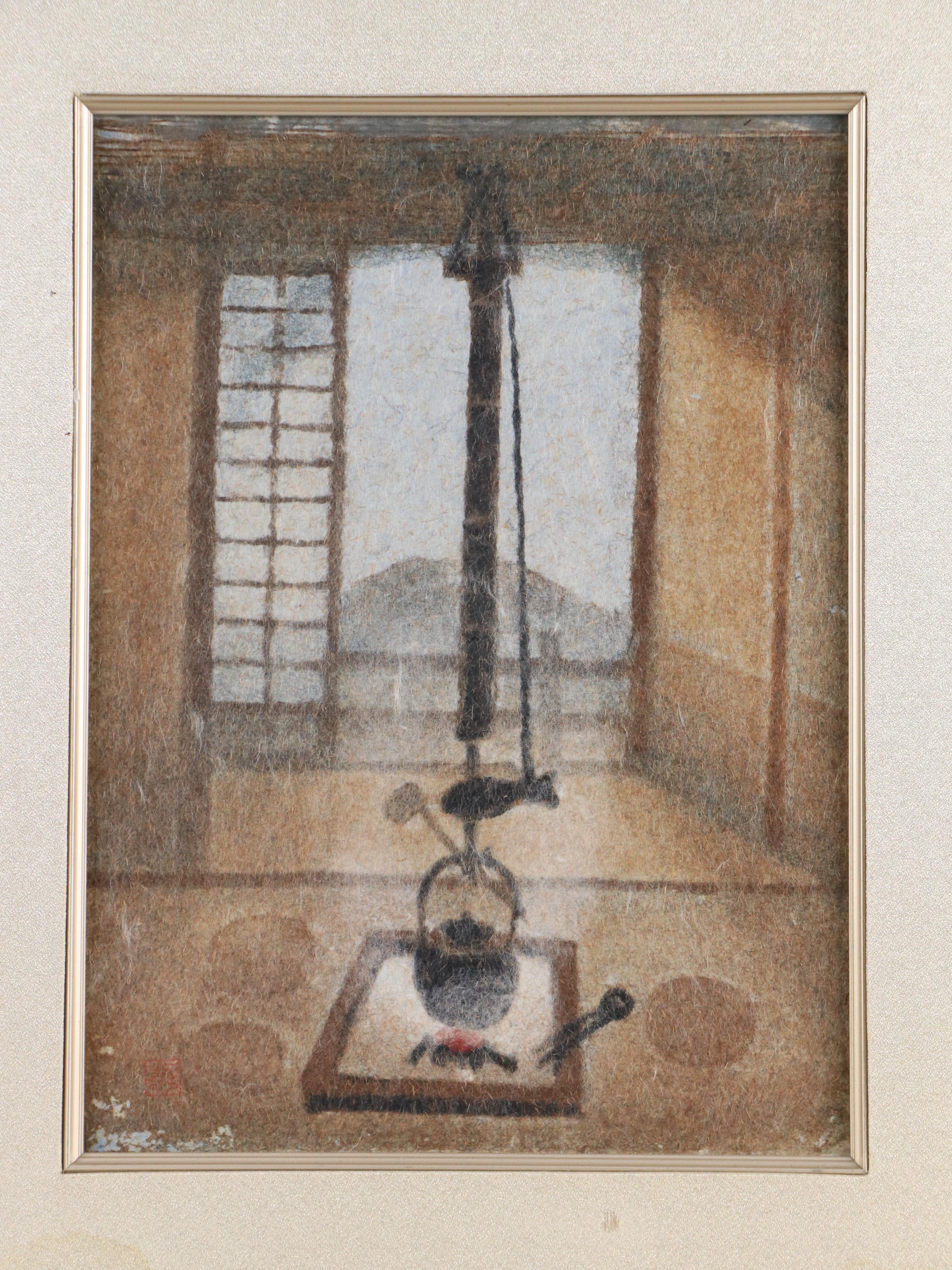 Ink Wash Painting of Traditional Japanese Interior Scene, 20th Century