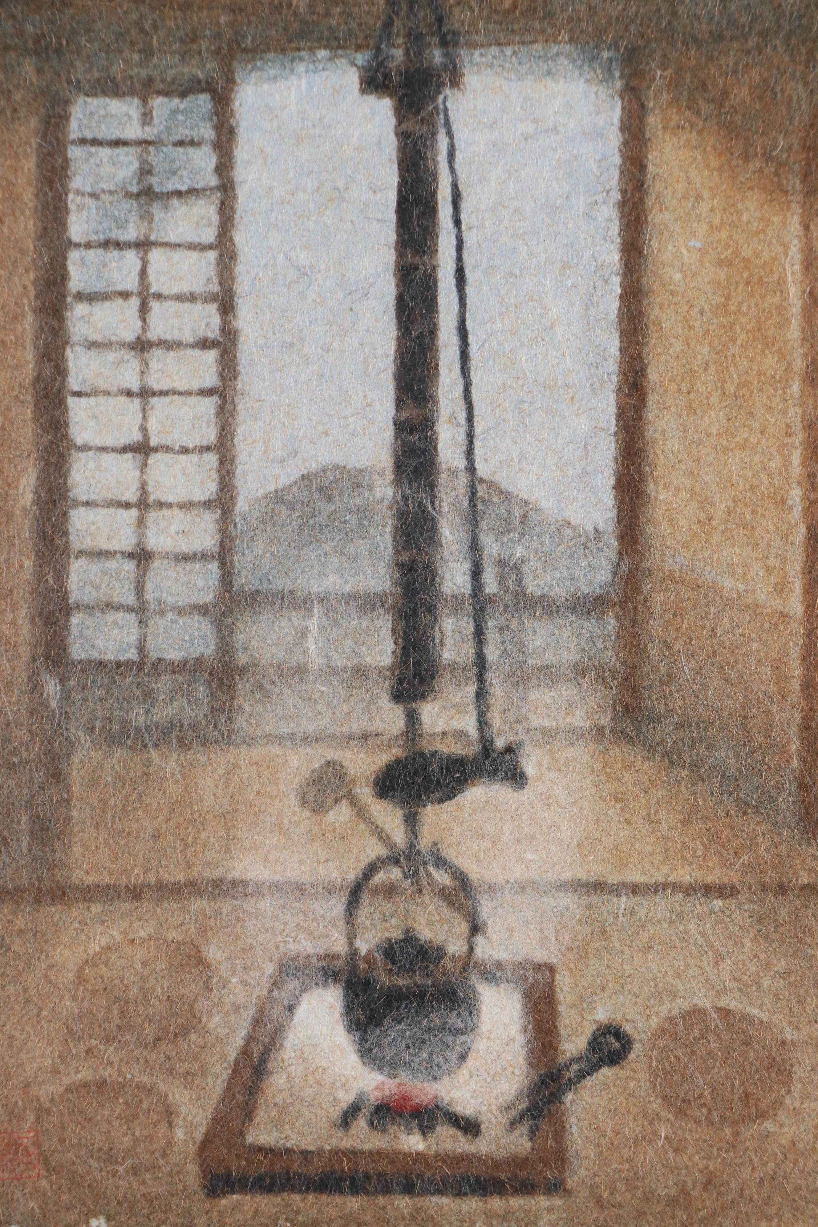 Ink Wash Painting of Traditional Japanese Interior Scene, 20th Century